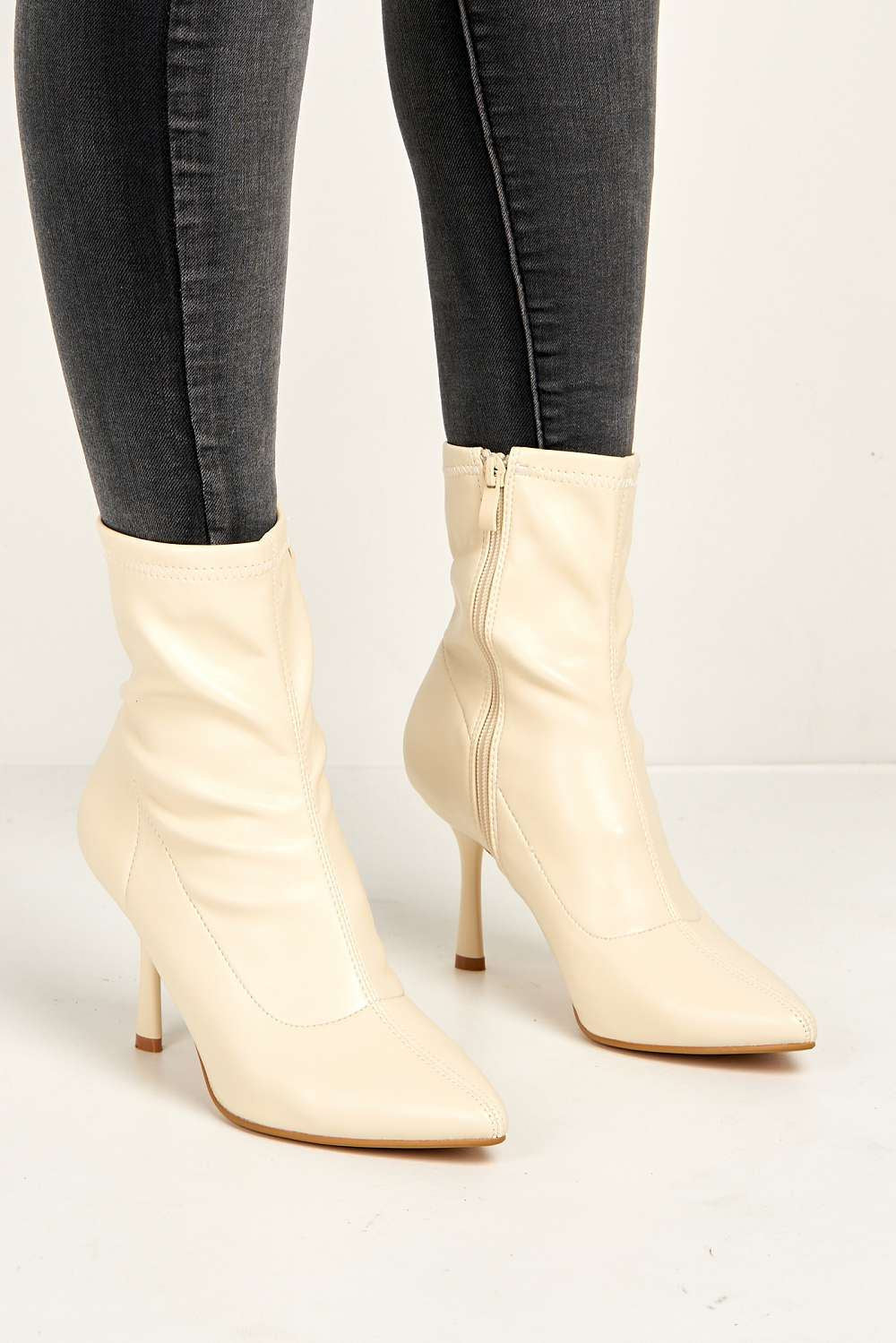 Aayat Pointed Toe Heeled Boots in Beige - Image 2