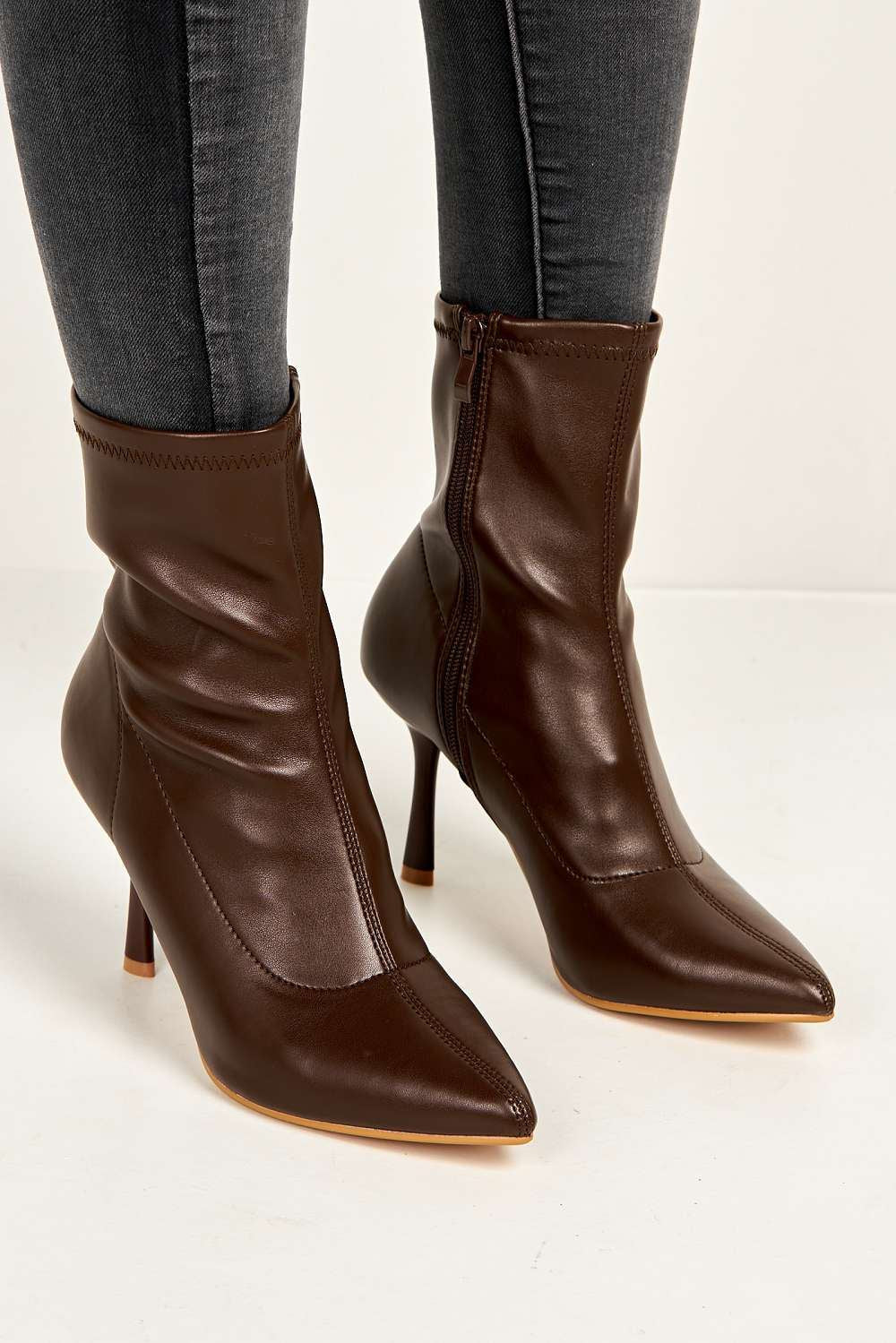 Aayat Pointed Toe Heeled Boots in Brown - Image 2