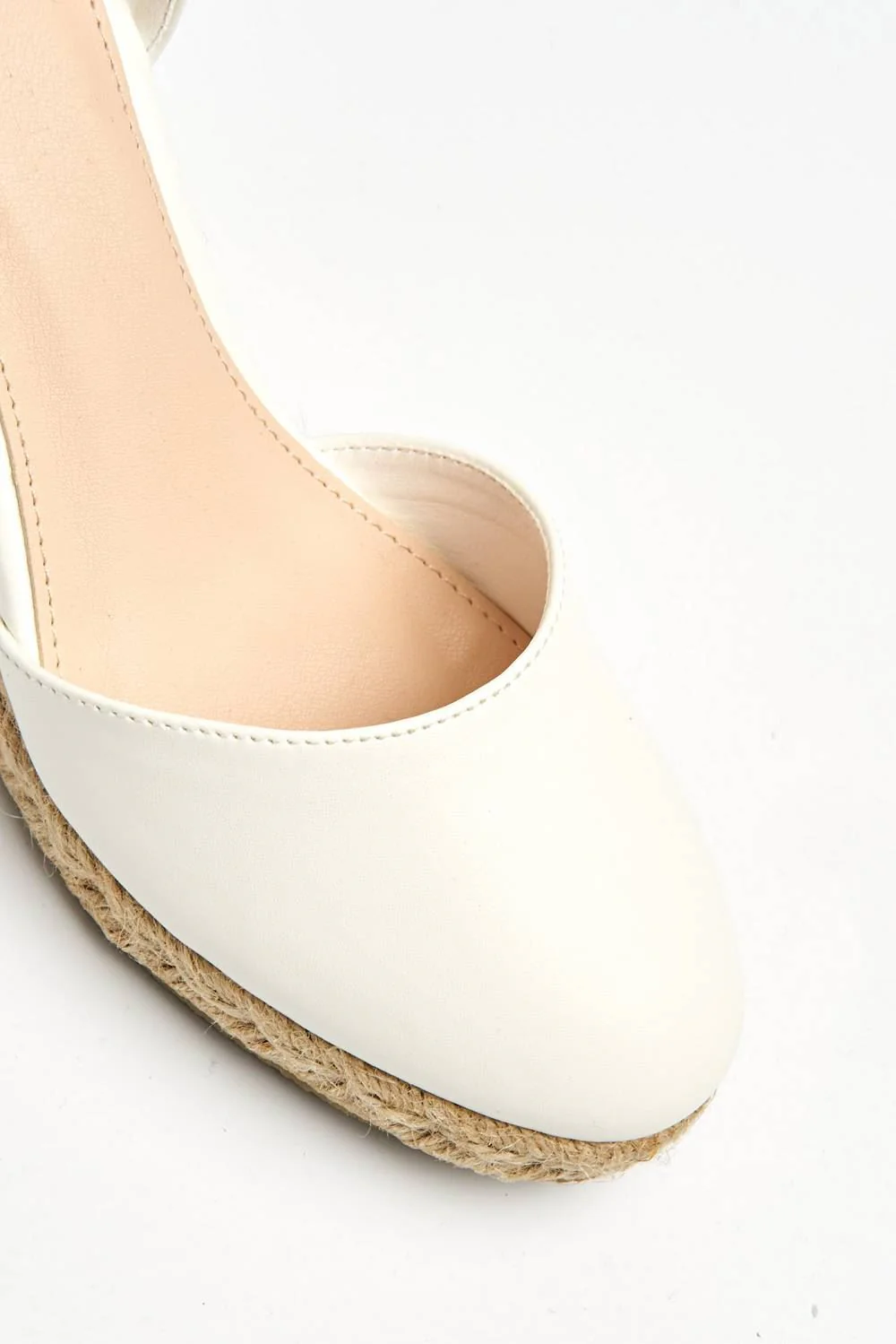 Adara Round Toe Espadrille Wedge with Anklestrap & Gold Buckle in White Matt - Image 7