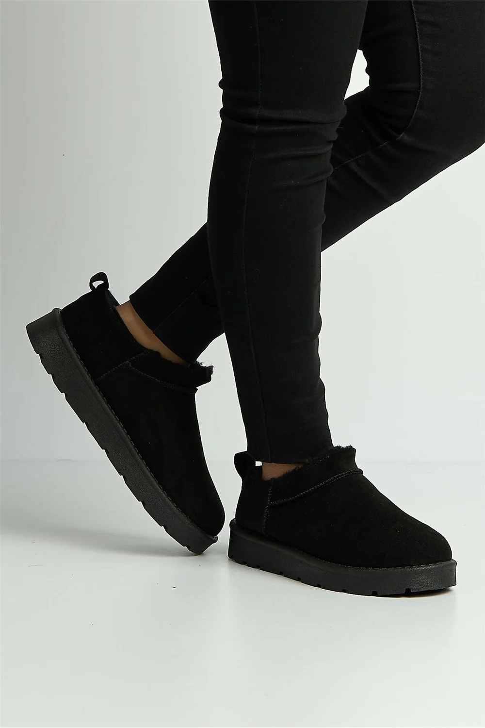Adeline Low Cut Flatform Faux Fur Ankle Boots in Black - Image 2