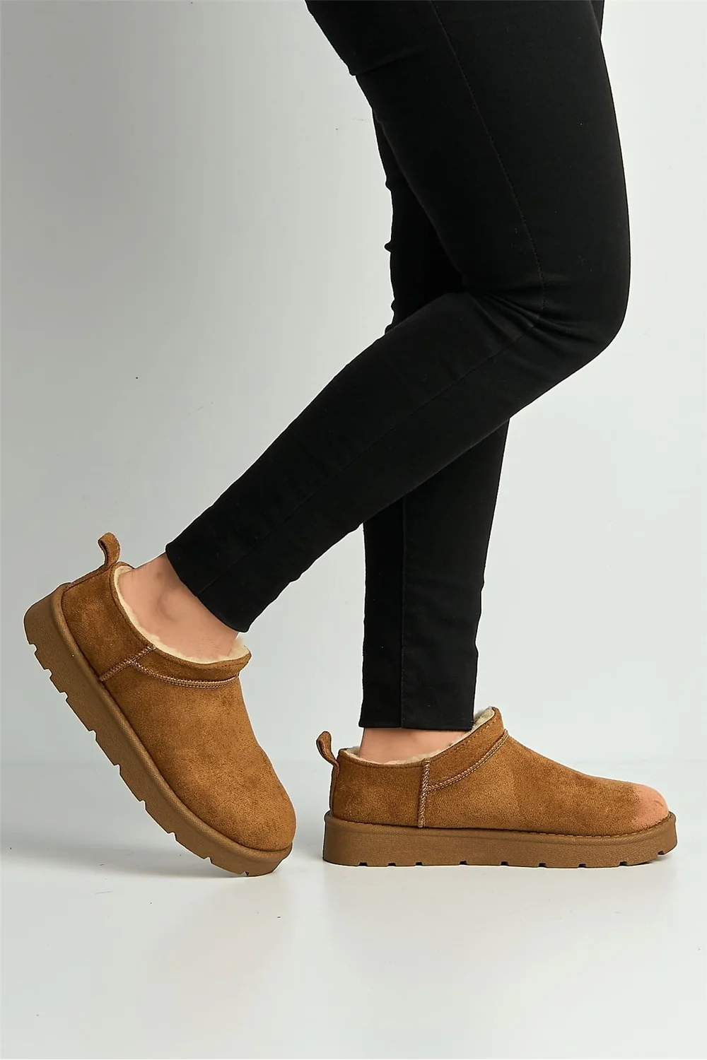 Adeline Low Cut Flatform Faux Fur Ankle Boots in Camel - Image 2
