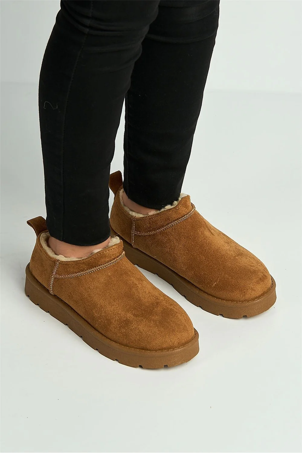 Adeline Low Cut Flatform Faux Fur Ankle Boots in Camel - Image 3