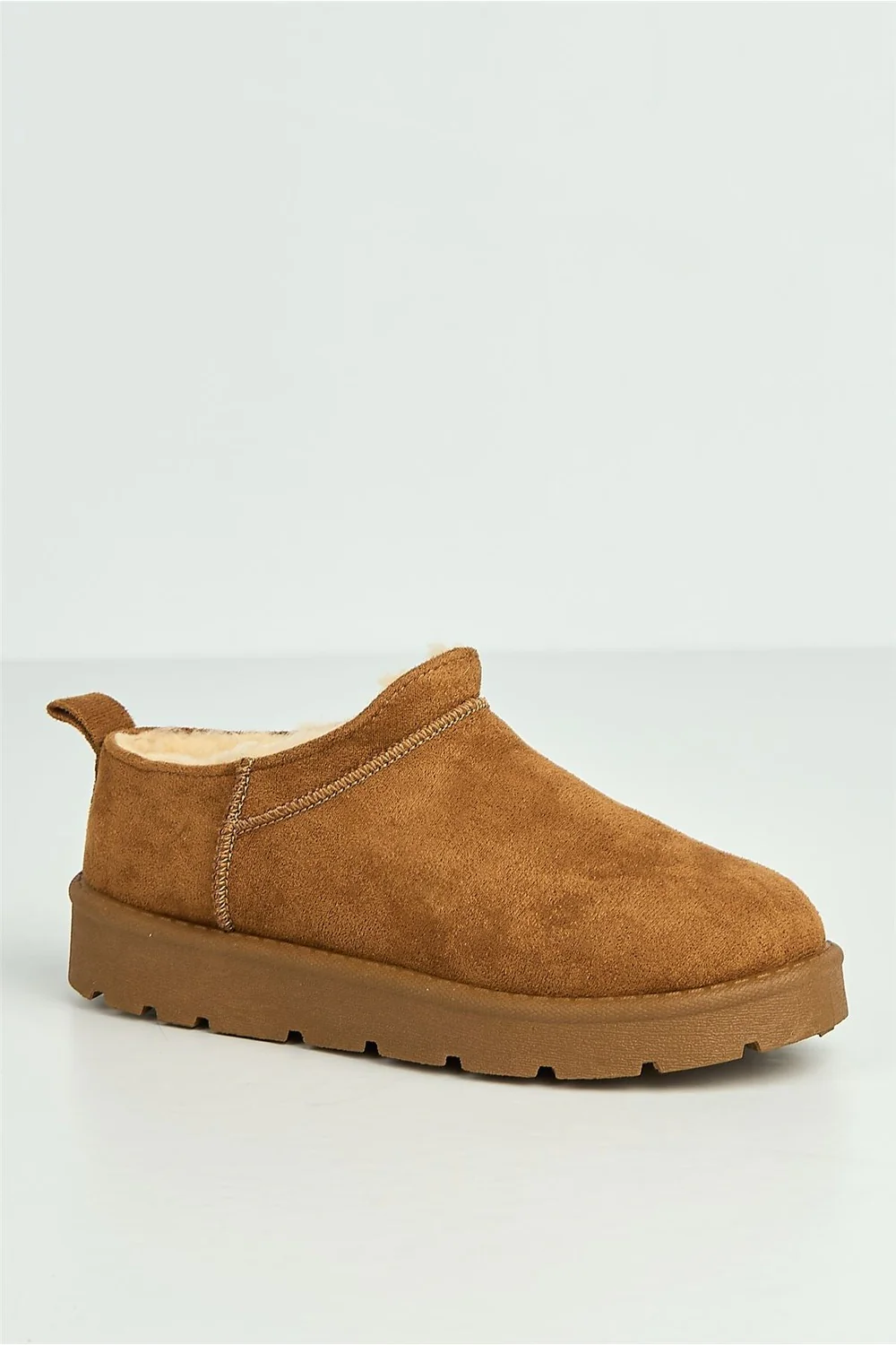 Adeline Low Cut Flatform Faux Fur Ankle Boots in Camel - Image 4