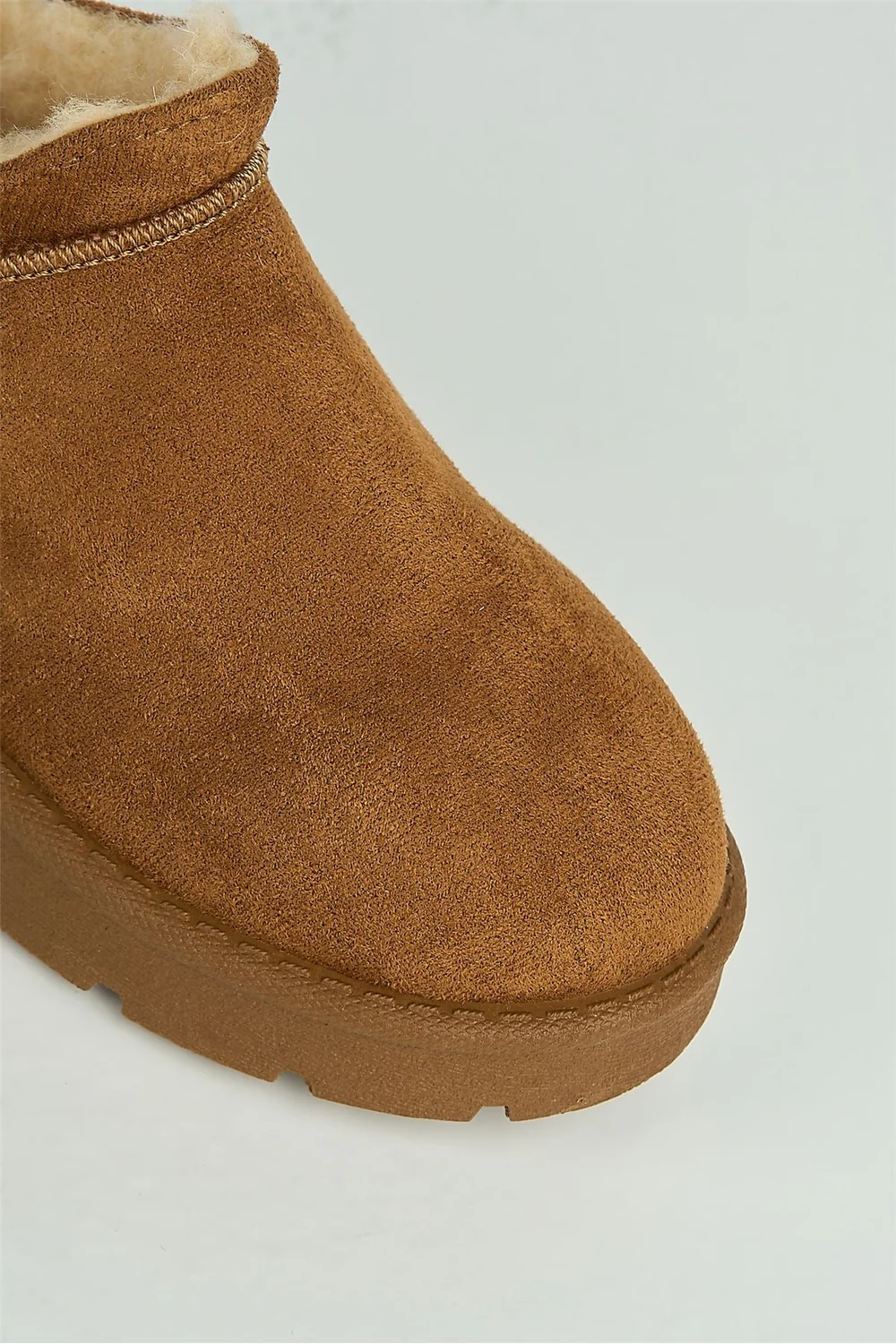 Adeline Low Cut Flatform Faux Fur Ankle Boots in Camel - Image 6