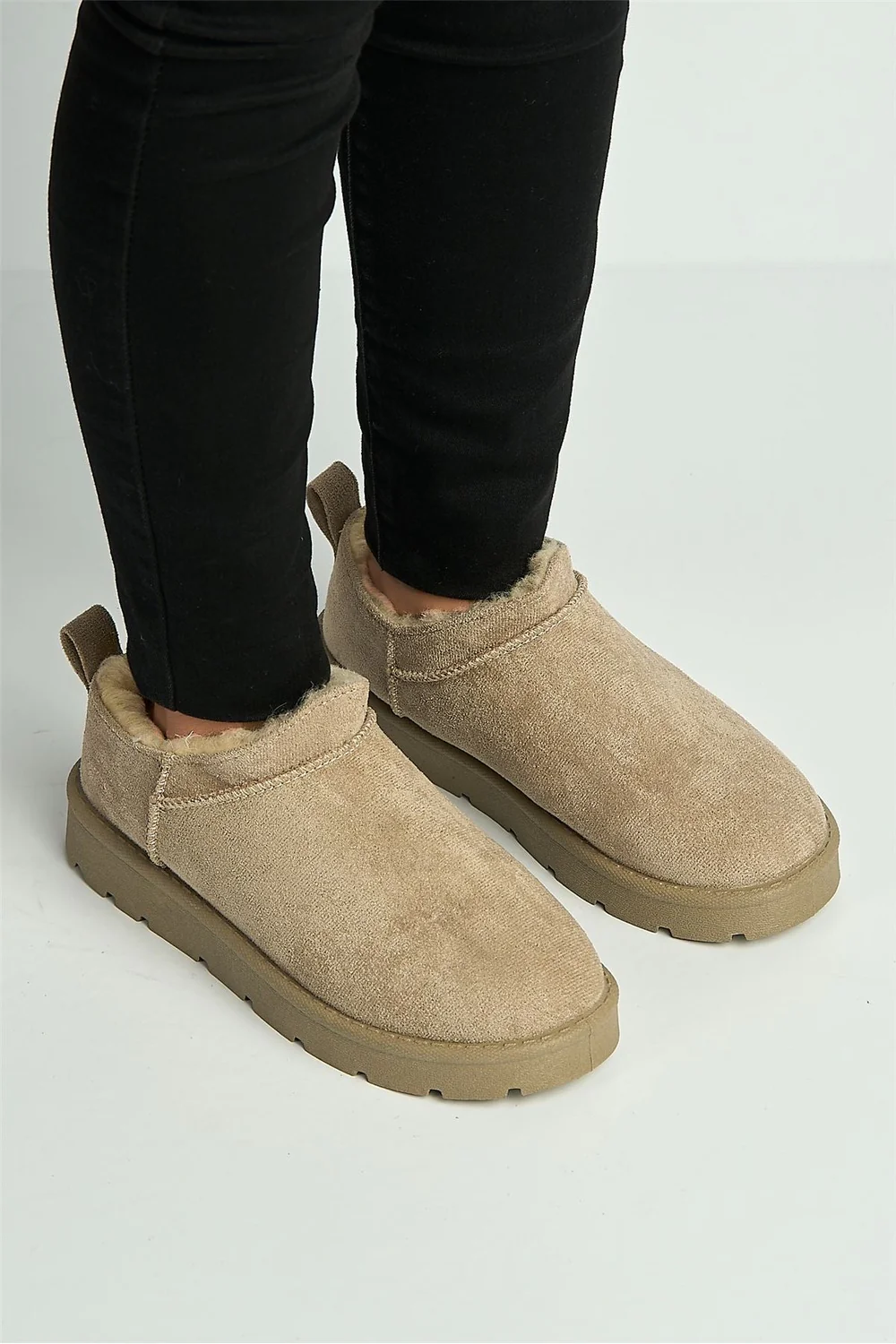 Adeline Low Cut Flatform Faux Fur Ankle Boots in Mushroom - Image 3