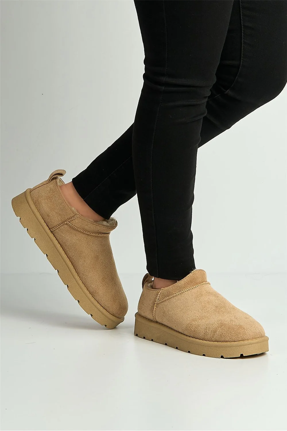 Adeline Low Cut Flatform Faux Fur Ankle Boots in Sand - Image 2