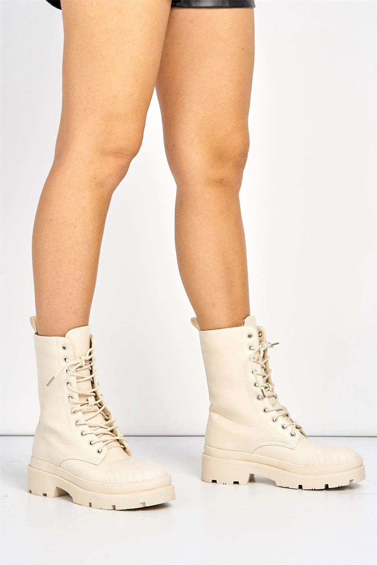 Adena Rubber Tip Lace-up Boot in Beige - Image 2
