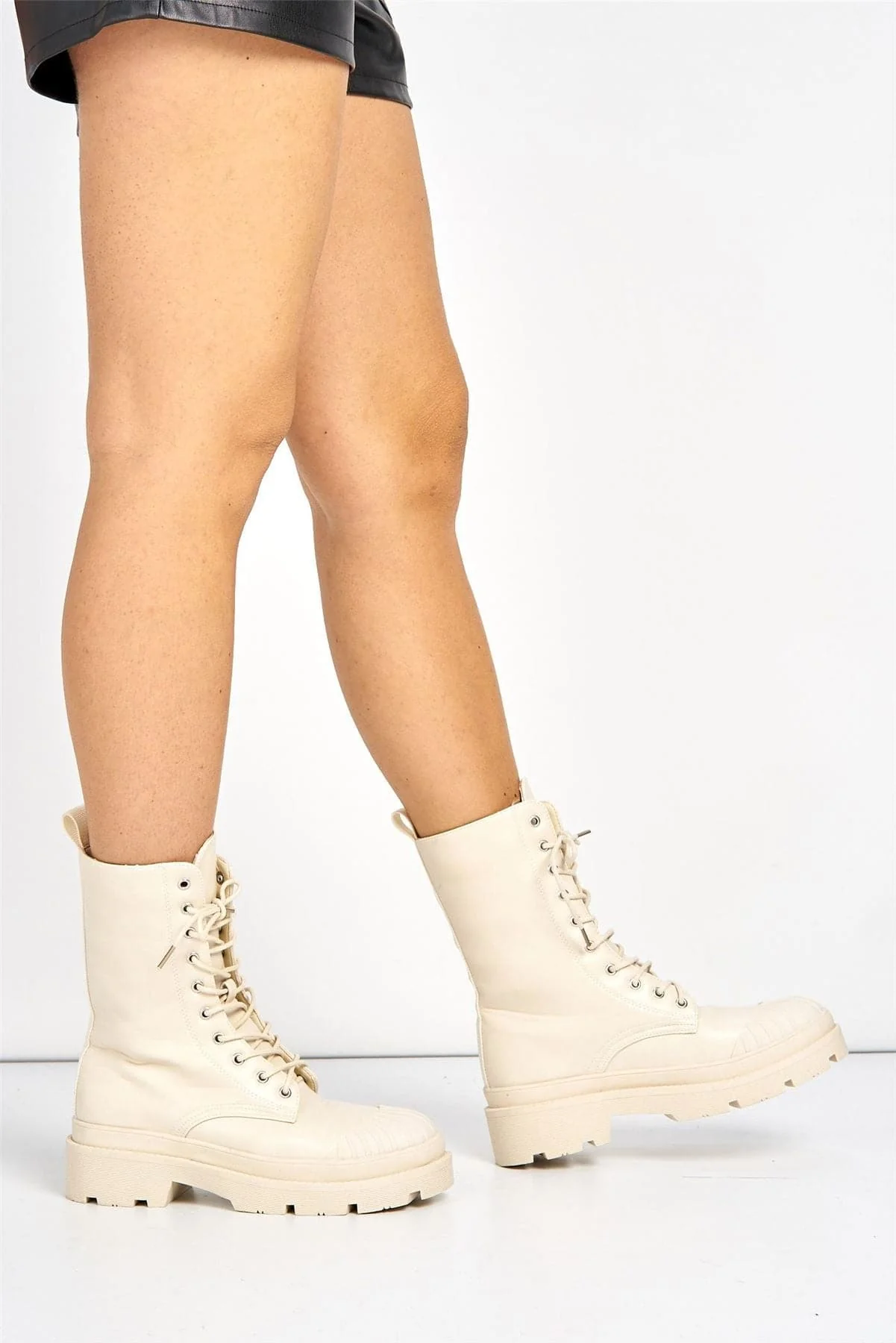 Adena Rubber Tip Lace-up Boot in Beige - Image 3
