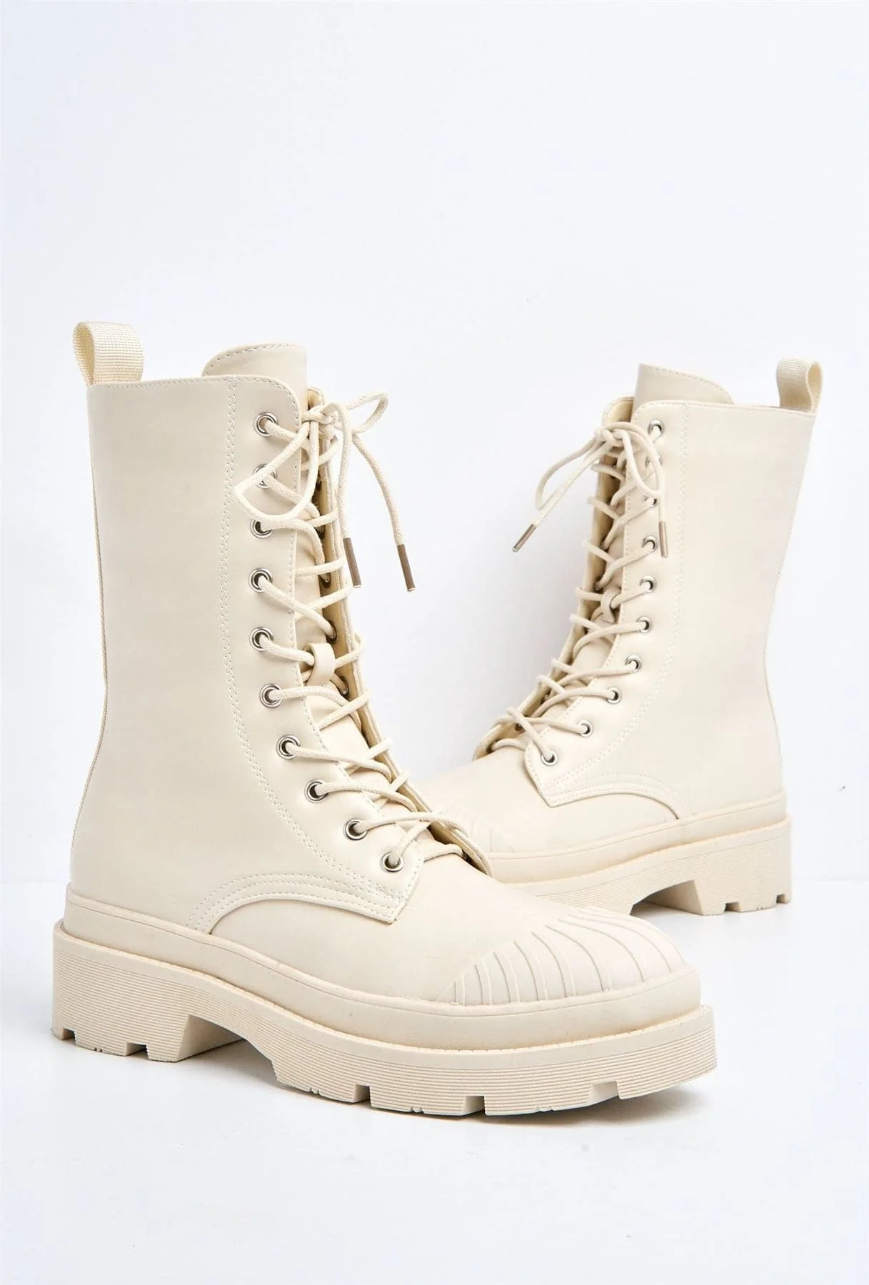 Adena Rubber Tip Lace-up Boot in Beige - Image 4