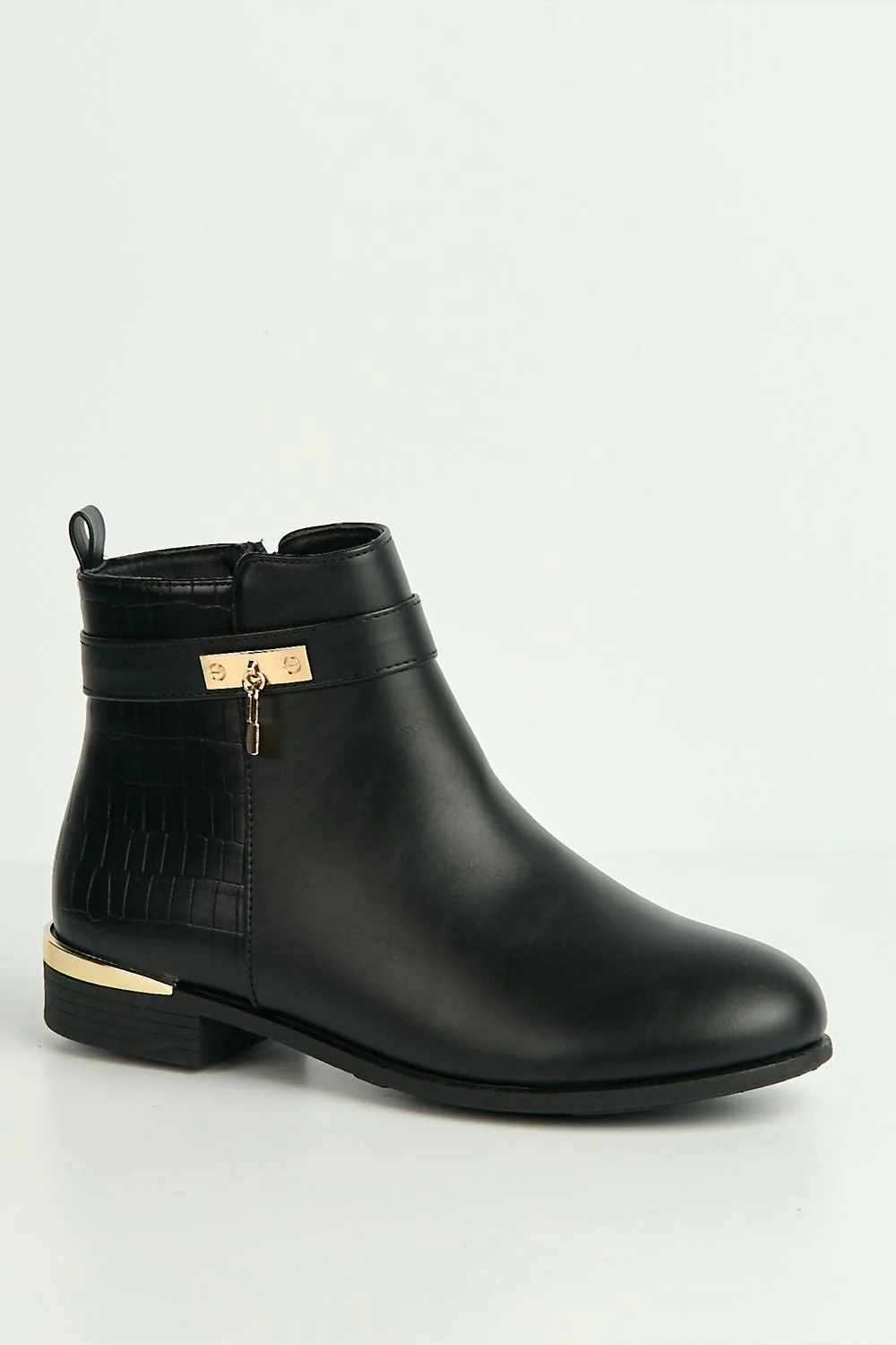 Adessa Gold Lock Detail Ankle Boots in Black - Image 4