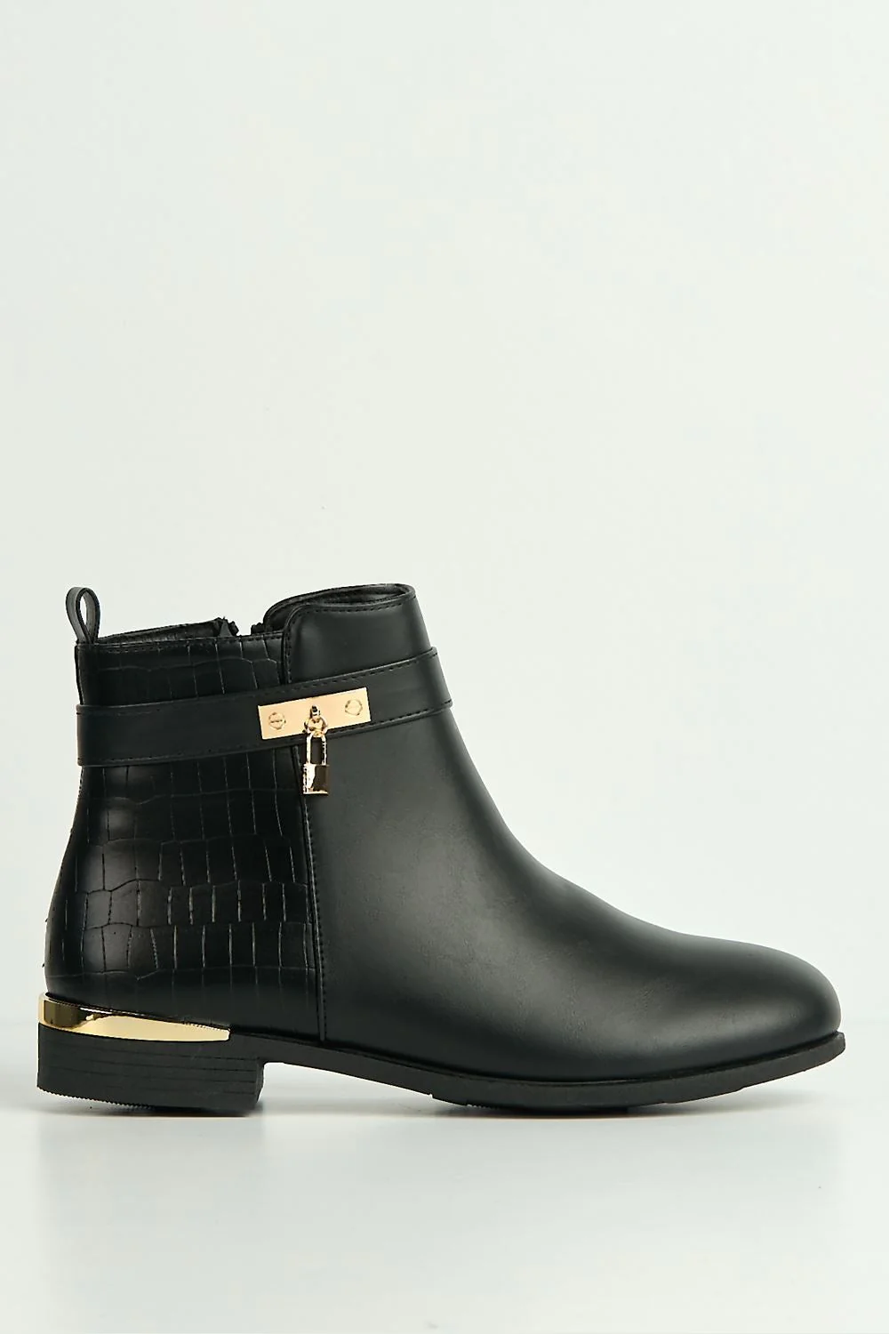 Adessa Gold Lock Detail Ankle Boots in Black - Image 5