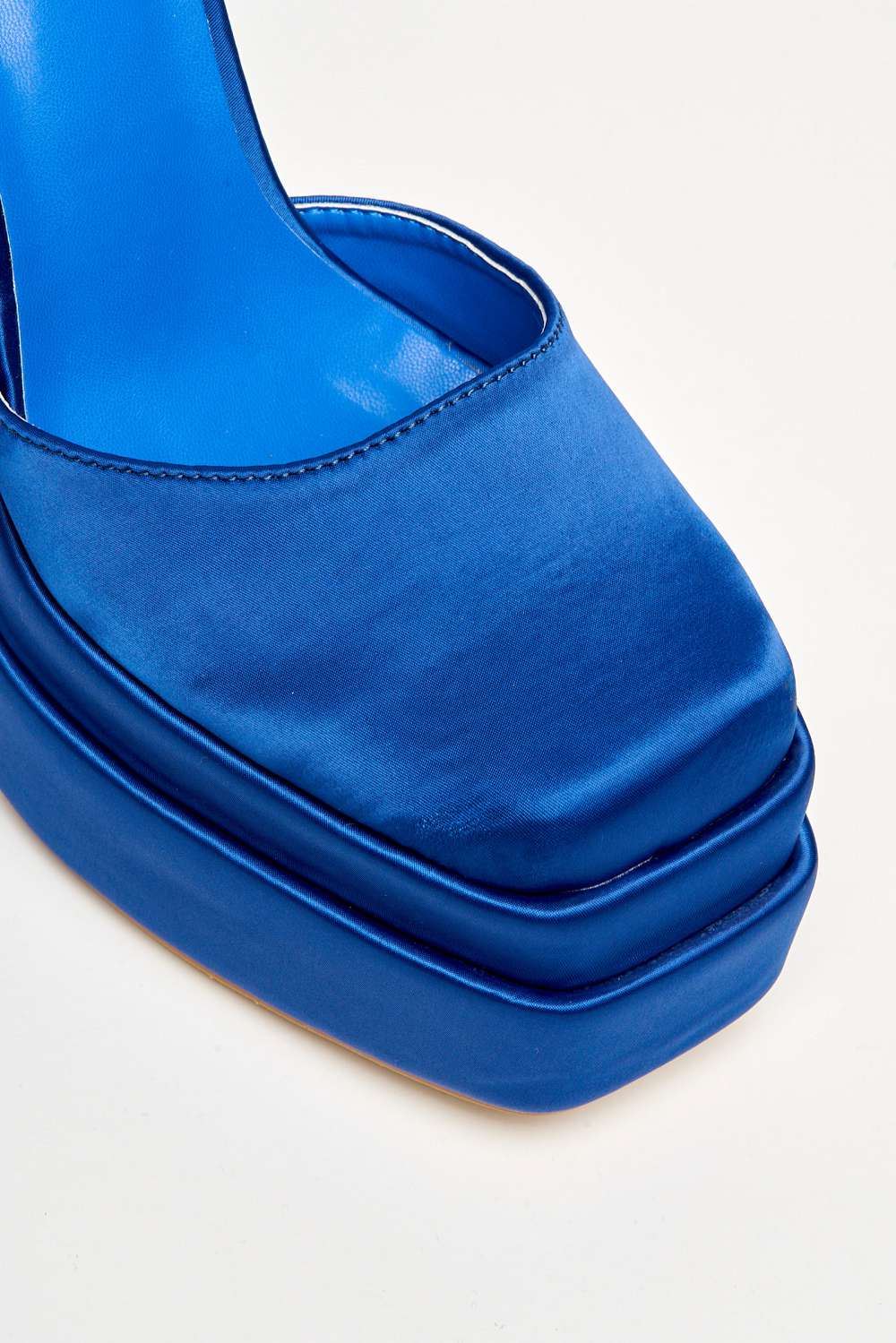 Adiana Platform Anklestrap Block Heels in Blue Satin - Image 6