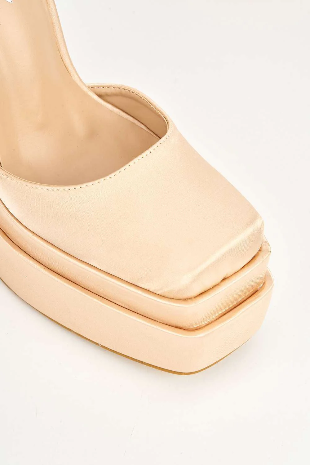 Adiana Platform Anklestrap Block Heels in Champagne Satin - Image 6