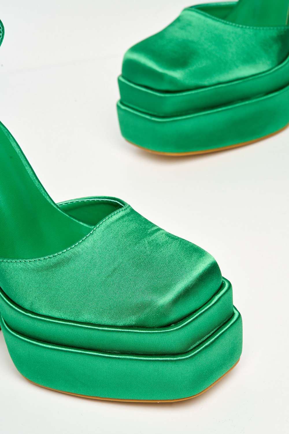 Adiana Platform Anklestrap Block Heels in Green Satin - Image 5