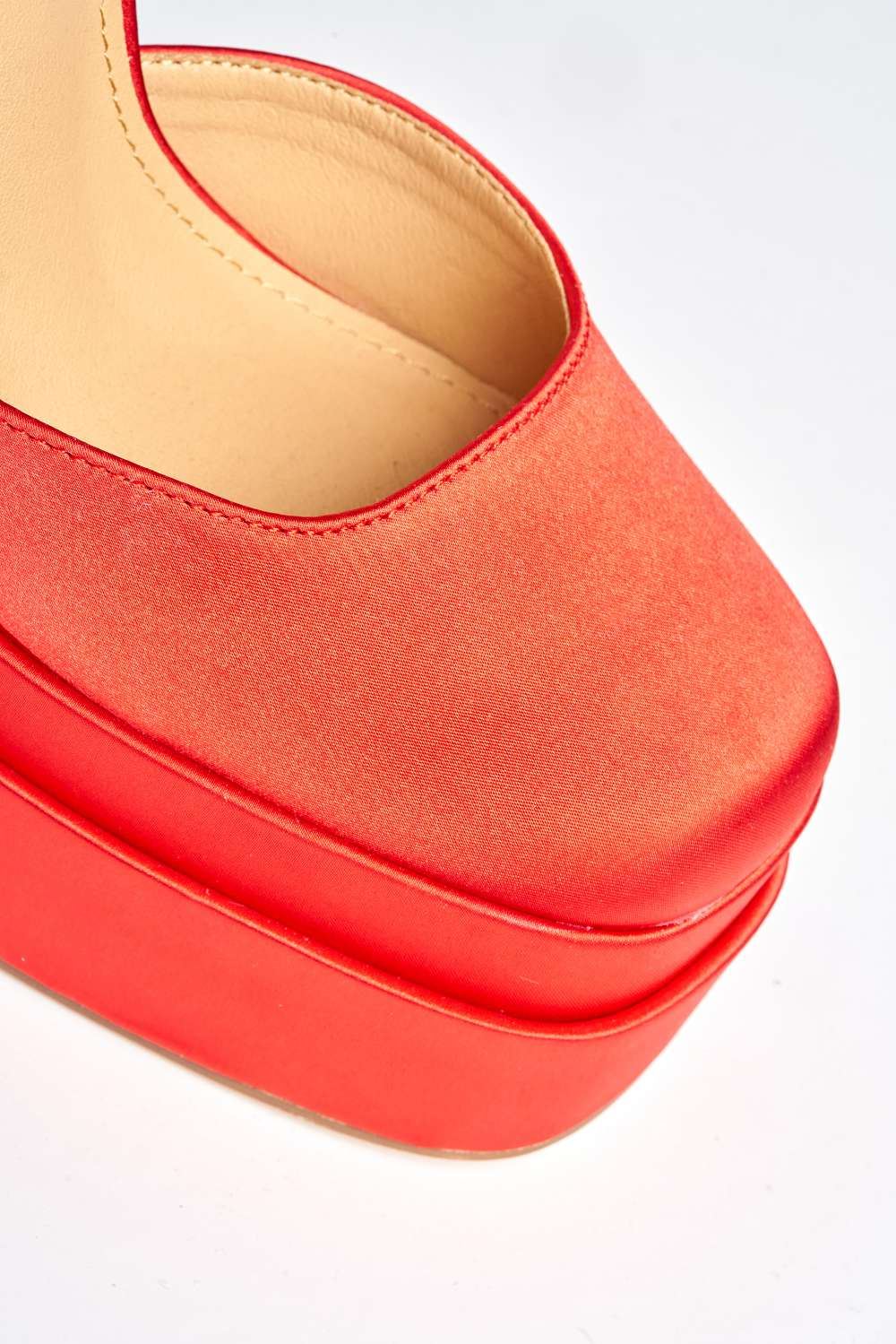 Adiana Platform Anklestrap Block Heels in Red Satin - Image 6