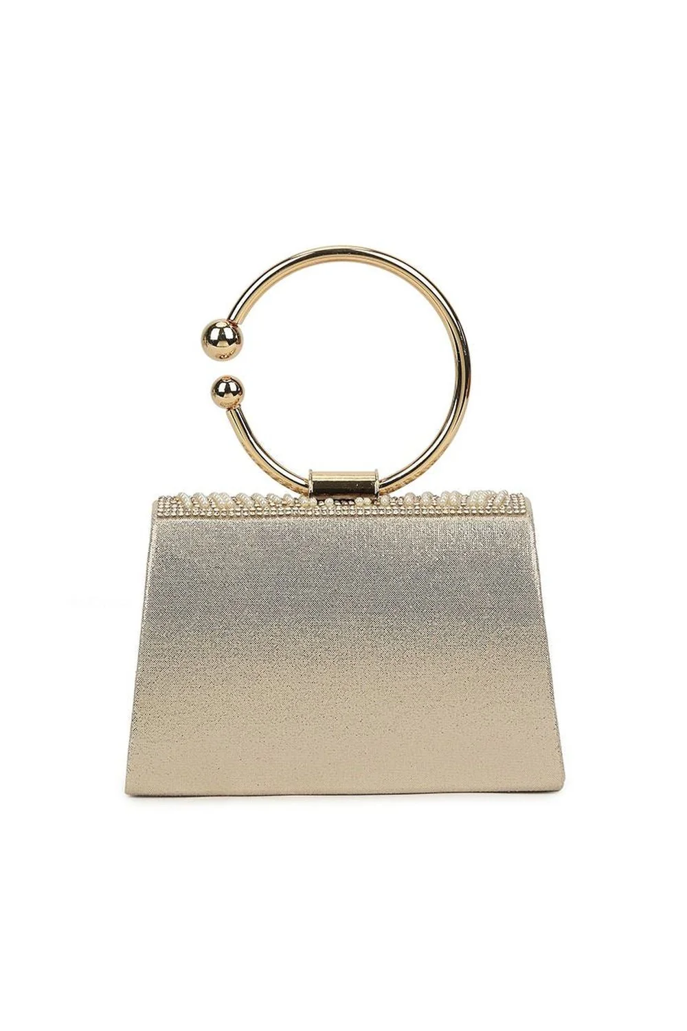 Adina Diamante & Pearl Bag with Ring Handle in Gold - Image 3