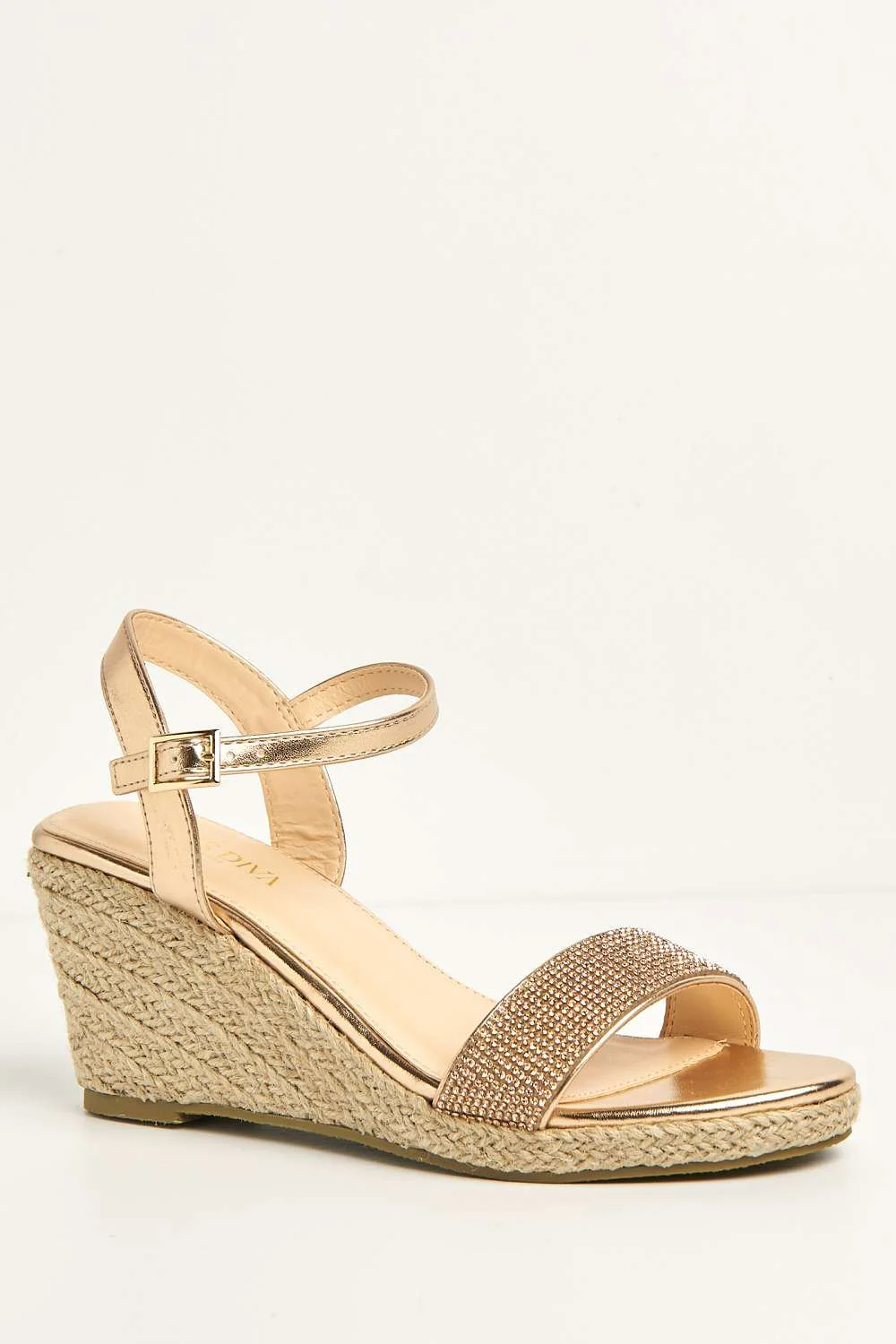 Adriel Diamante Embellished Band Anklestrap Wedges in Rose Gold - Image 4