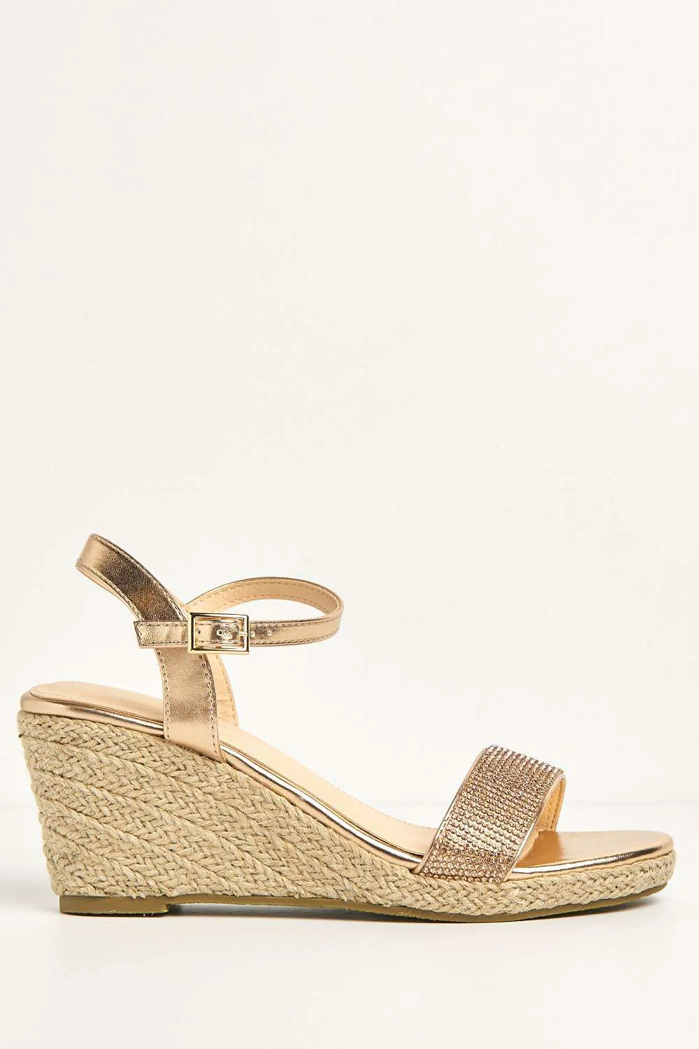 Adriel Diamante Embellished Band Anklestrap Wedges in Rose Gold - Image 5