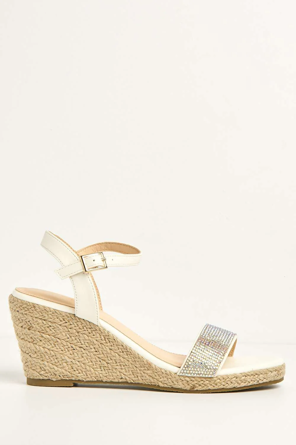 Adriel Diamante Embellished Band Anklestrap Wedges in White - Image 5