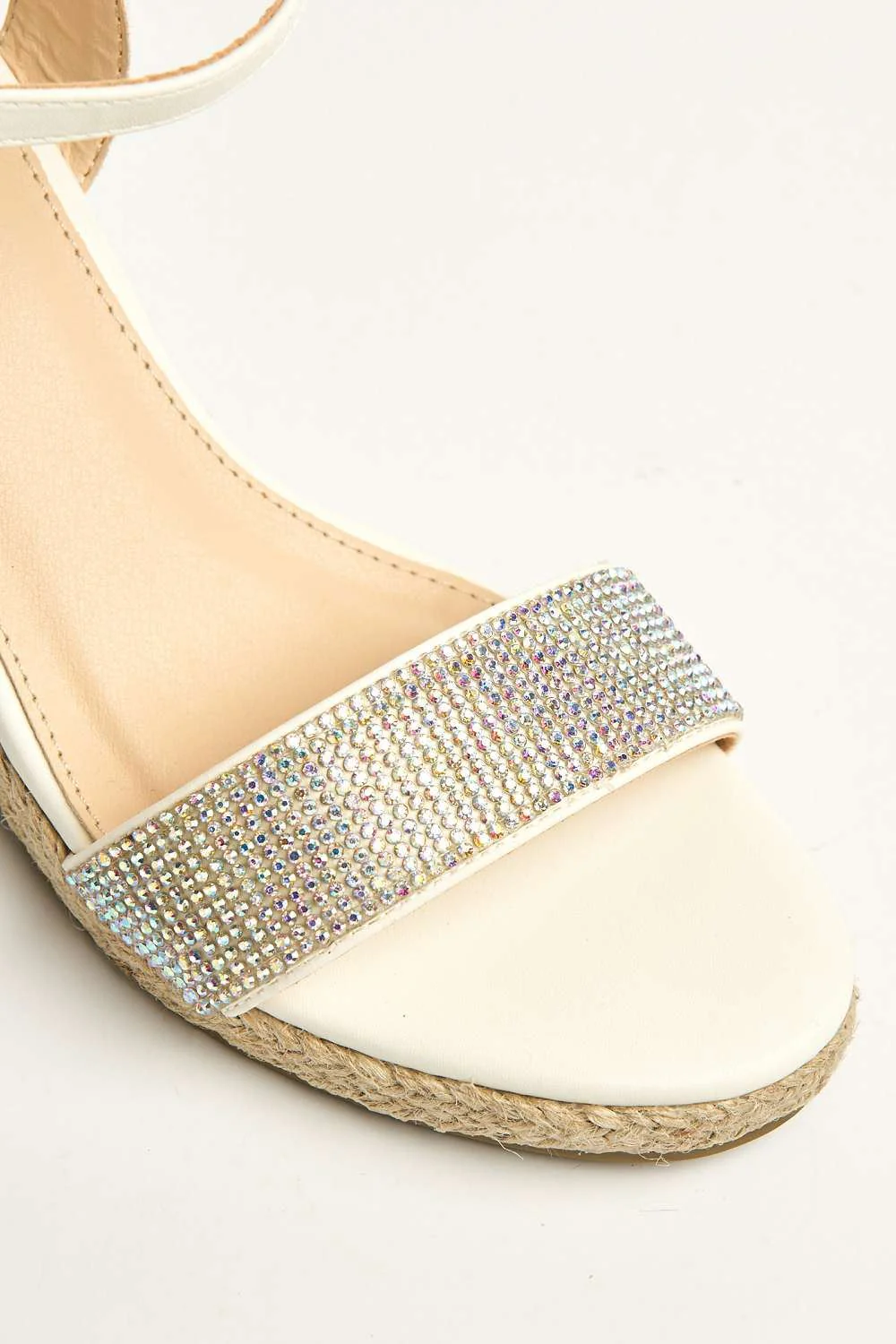Adriel Diamante Embellished Band Anklestrap Wedges in White - Image 6