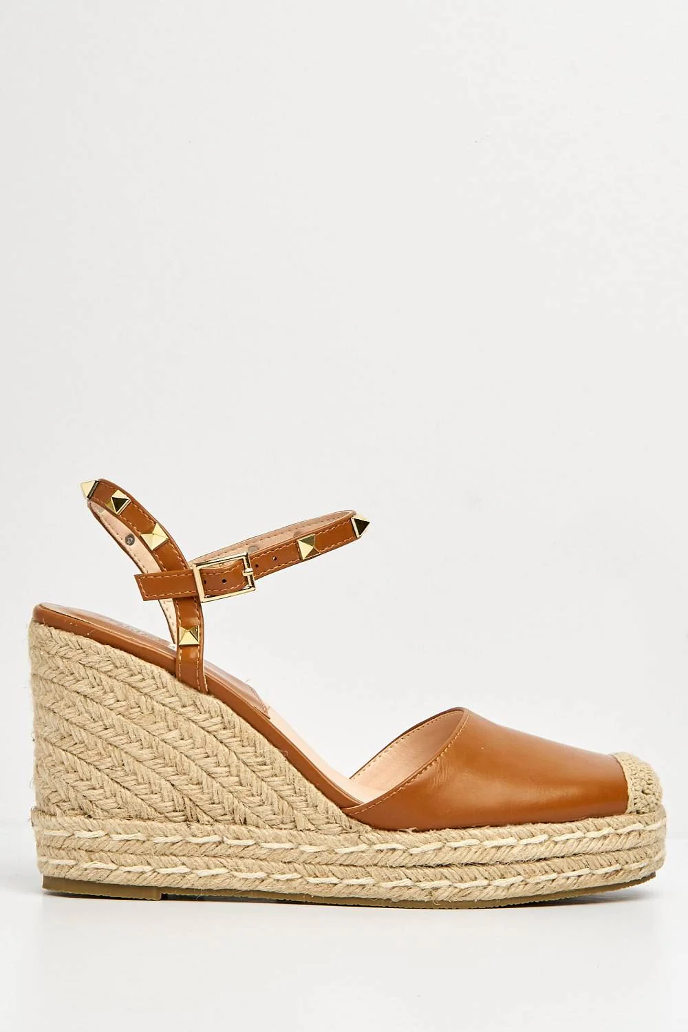 Alala Round Toe Studded Anklestrap Espadrille Wedge in Tan - Image 4