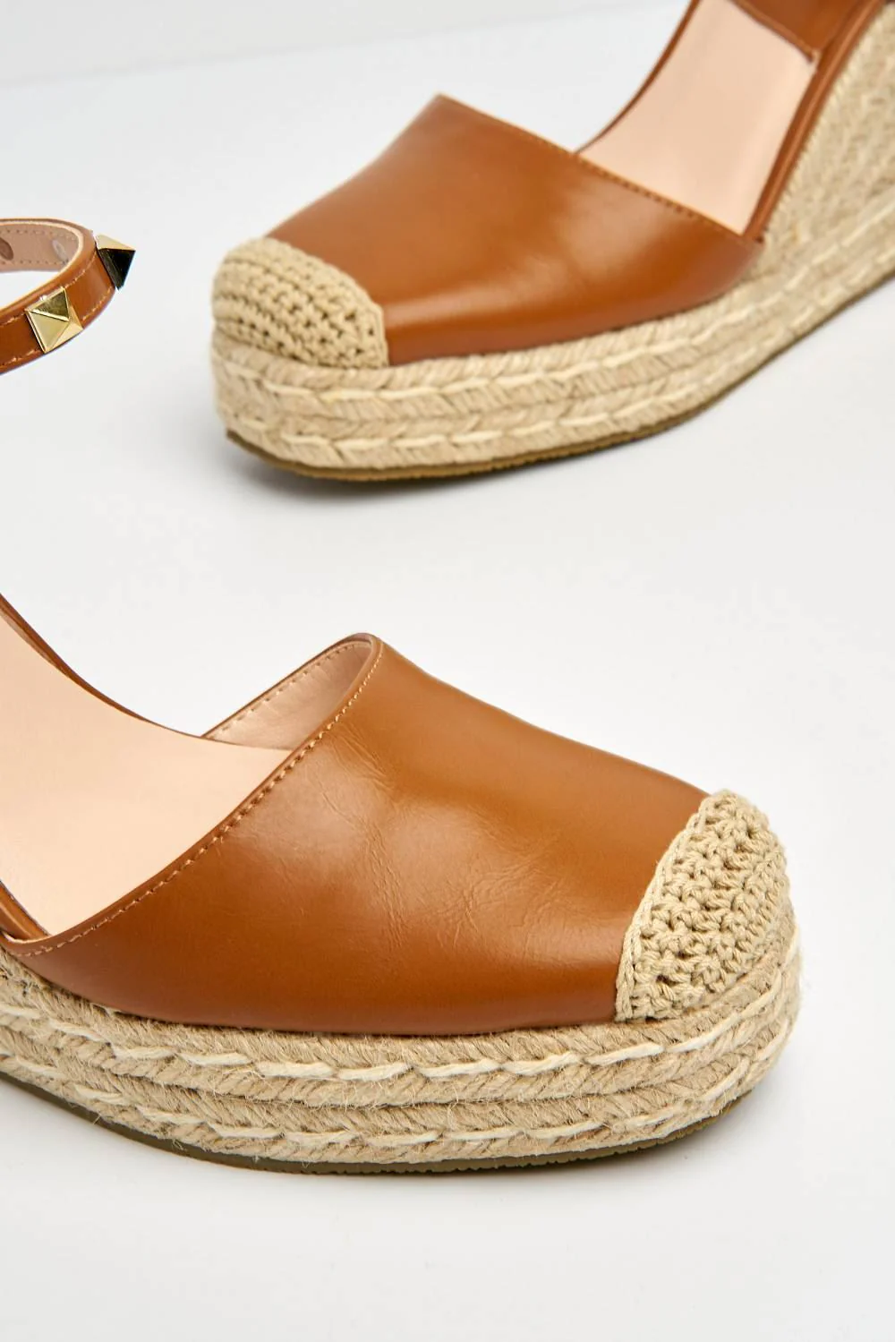 Alala Round Toe Studded Anklestrap Espadrille Wedge in Tan - Image 5