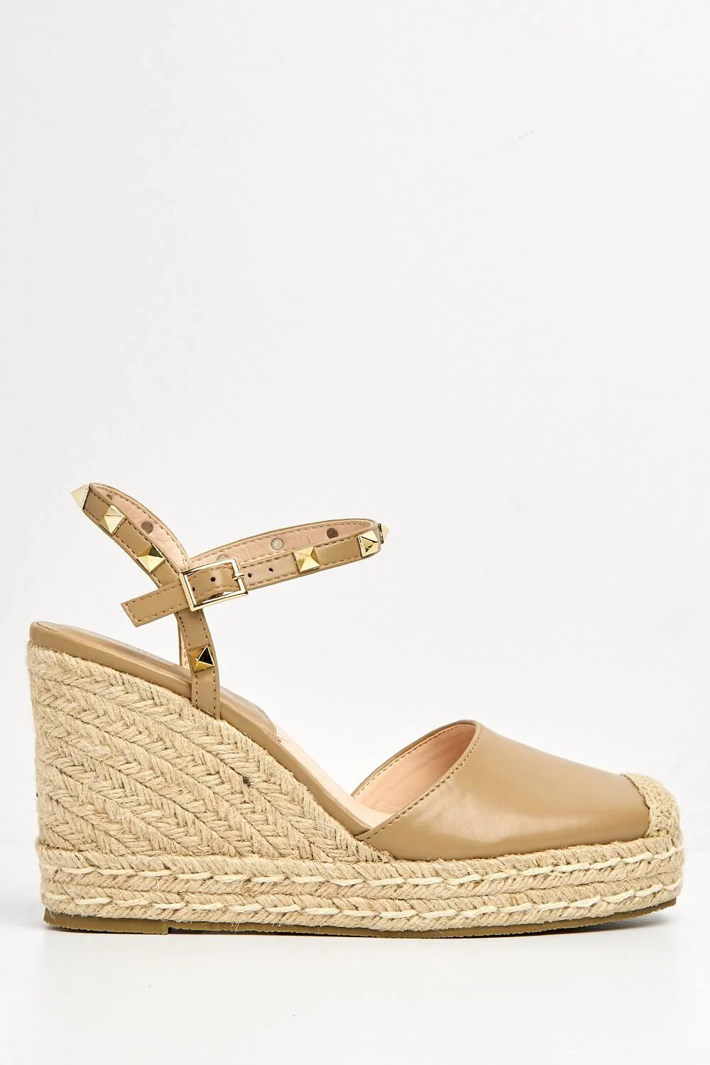 Alala Round Toe Studded Anklestrap Espadrille Wedge in Taupe - Image 4