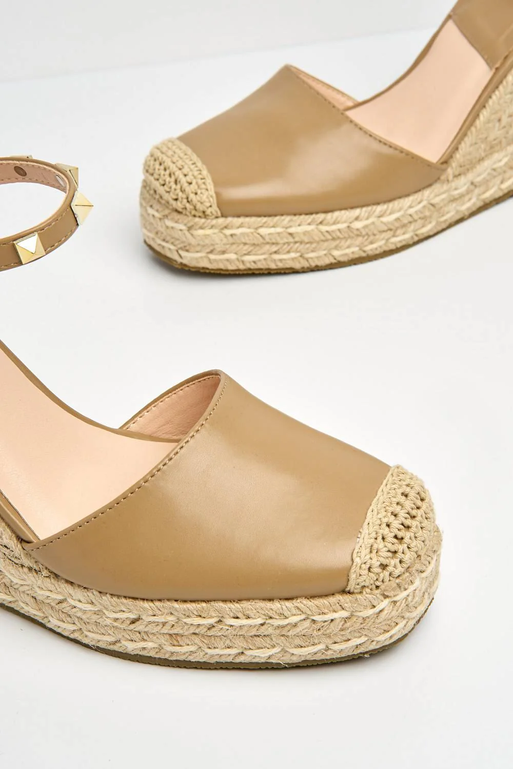 Alala Round Toe Studded Anklestrap Espadrille Wedge in Taupe - Image 5