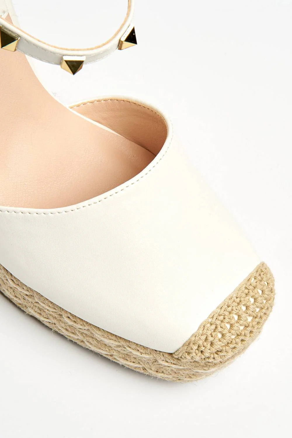 Alala Round Toe Studded Anklestrap Espadrille Wedge in White - Image 6