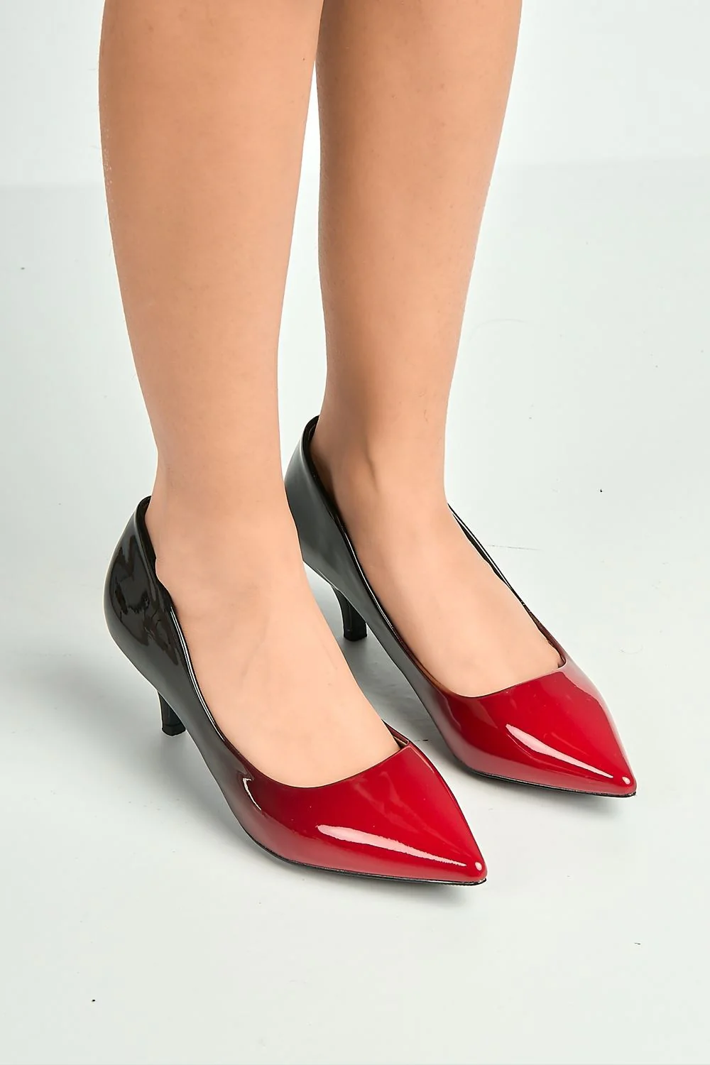 Alania 2 Tone Low Heel Court Shoe in Red