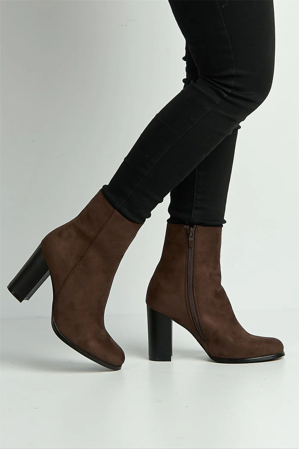 Alathea Round Toe Block Heel Ankle Boots in Chocolate