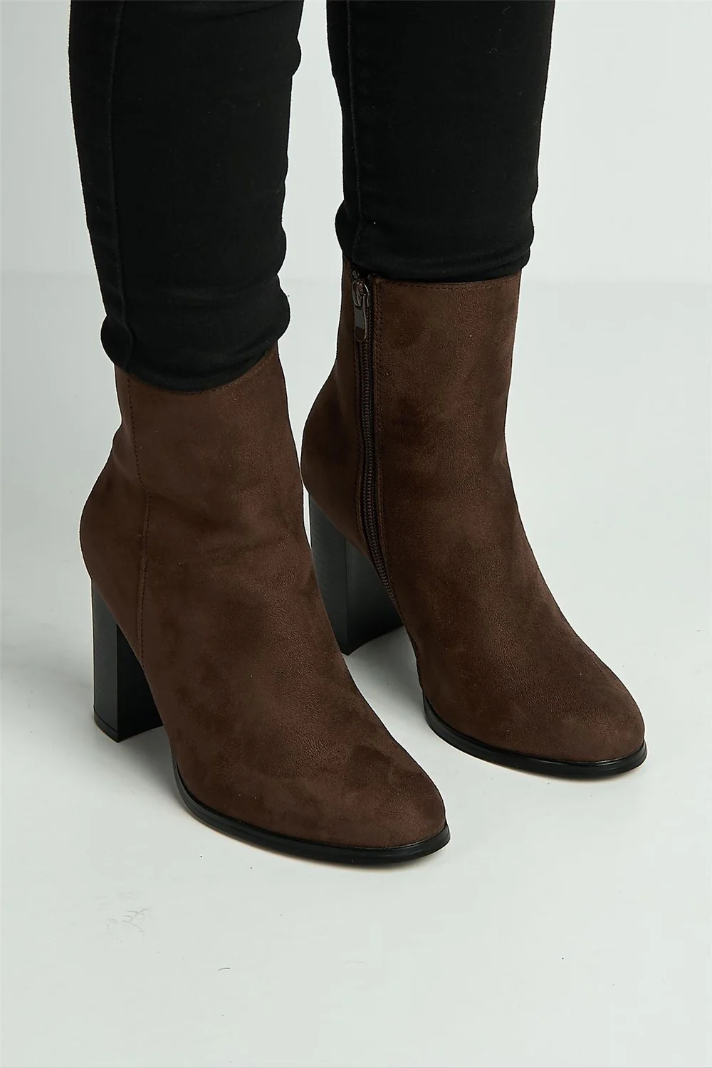 Alathea Round Toe Block Heel Ankle Boots in Chocolate - Image 2