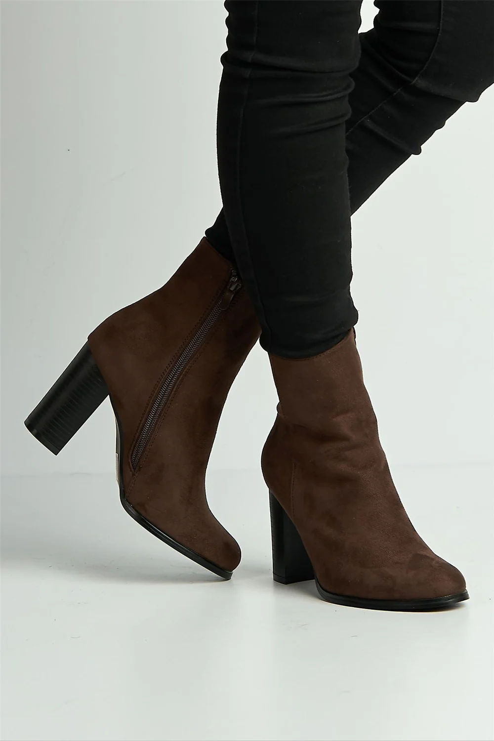 Alathea Round Toe Block Heel Ankle Boots in Chocolate - Image 3