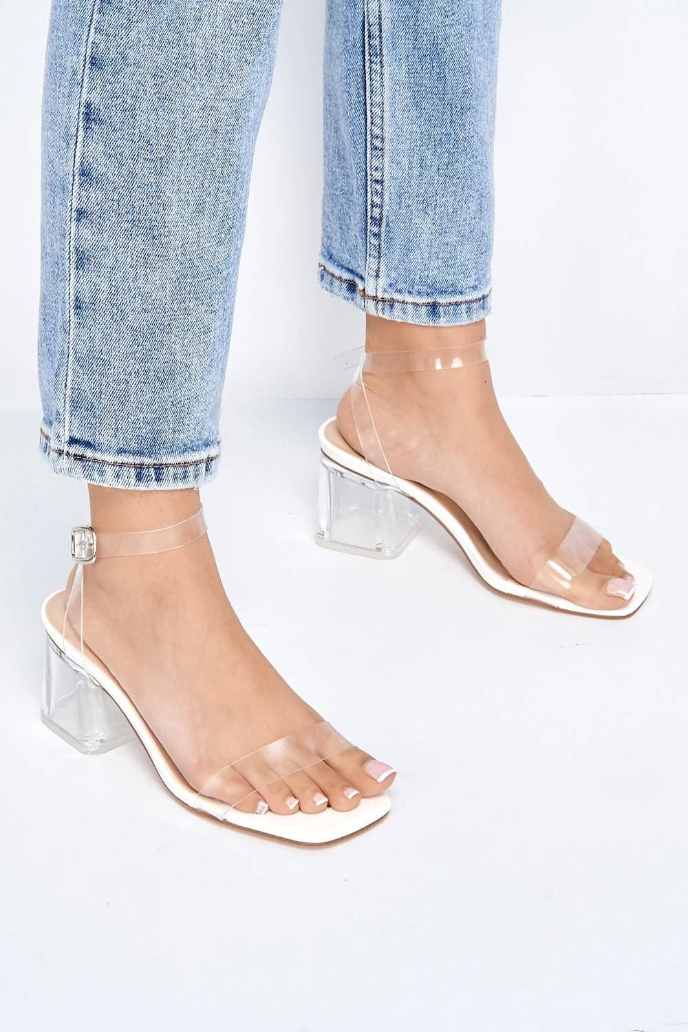 Alessa Perspex Strap Block Heel Sandal in White - Image 2