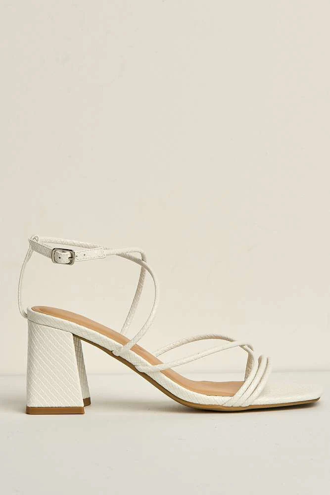 Alicia Strappy Block Heel Anklestrap Sandals in White Snake - Image 6