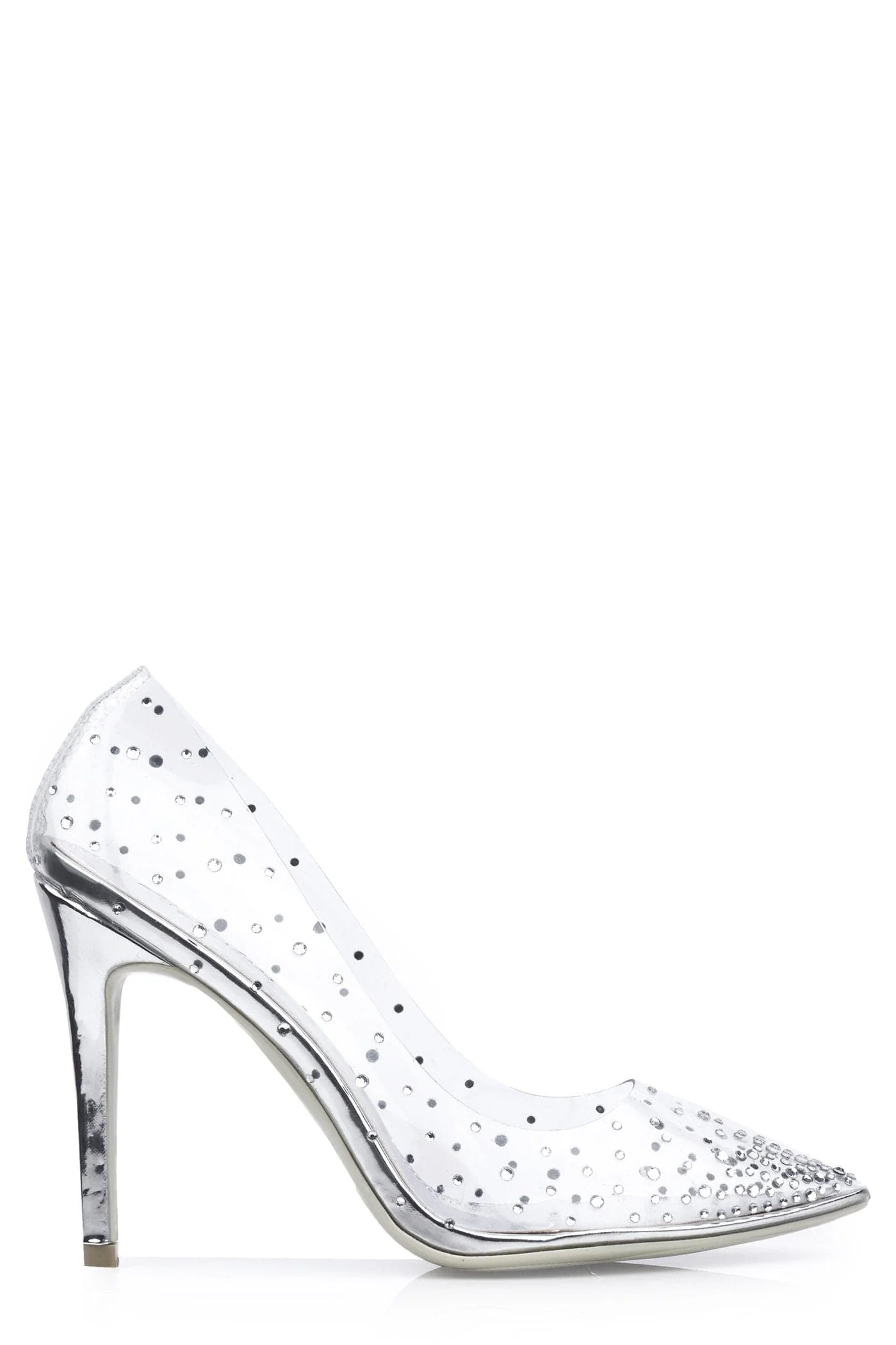 Cindy All Diamante Perspex Court Shoe in Silver - Image 4