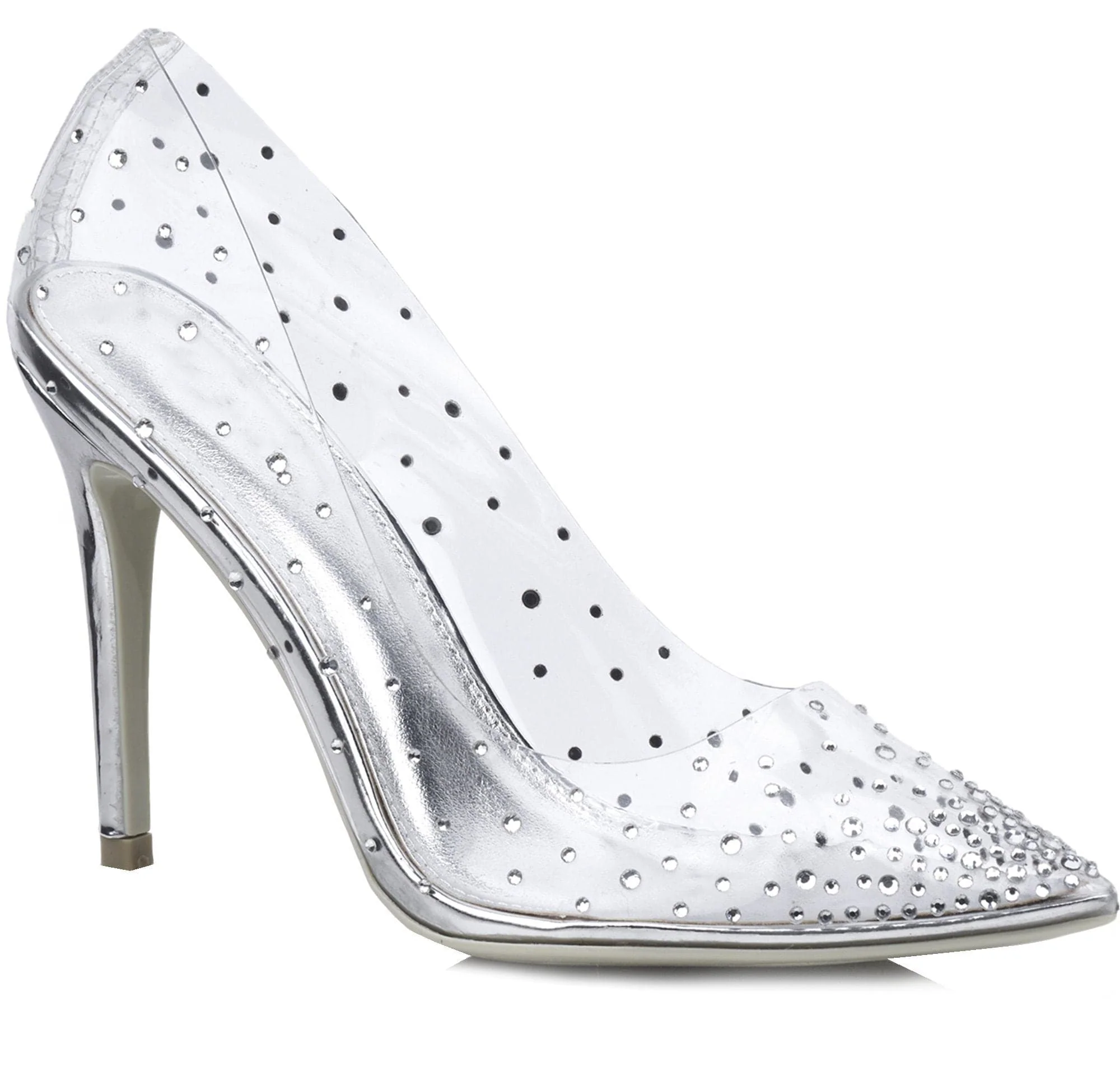 Cindy All Diamante Perspex Court Shoe in Silver - Image 5