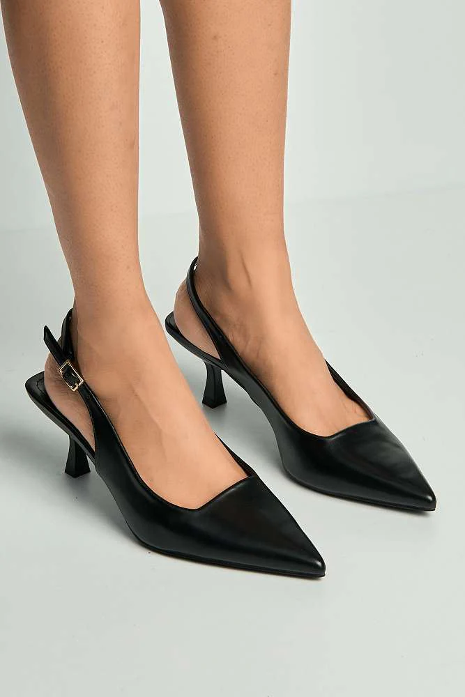 Alleia Pointed Toe Low Heel Slingback Court Shoes in Black - Image 2