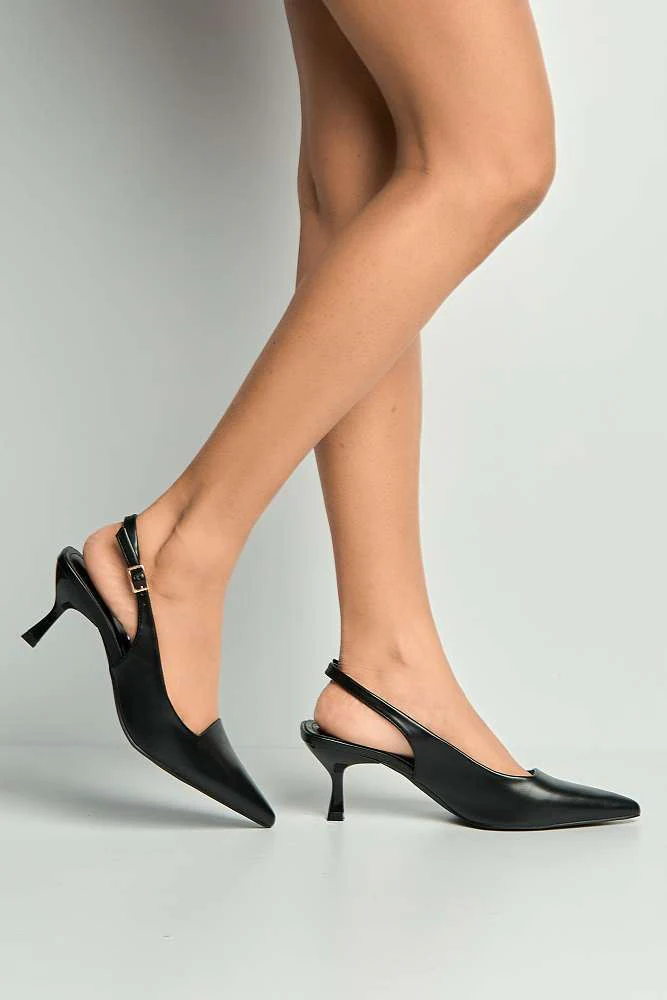 Alleia Pointed Toe Low Heel Slingback Court Shoes in Black - Image 3