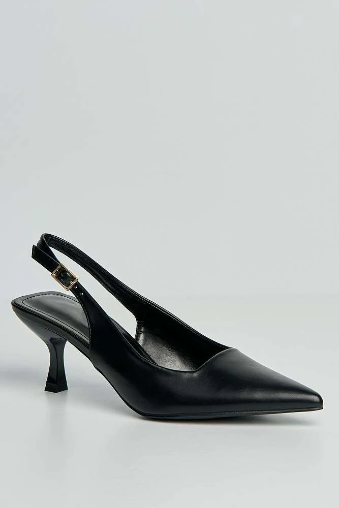 Alleia Pointed Toe Low Heel Slingback Court Shoes in Black - Image 4