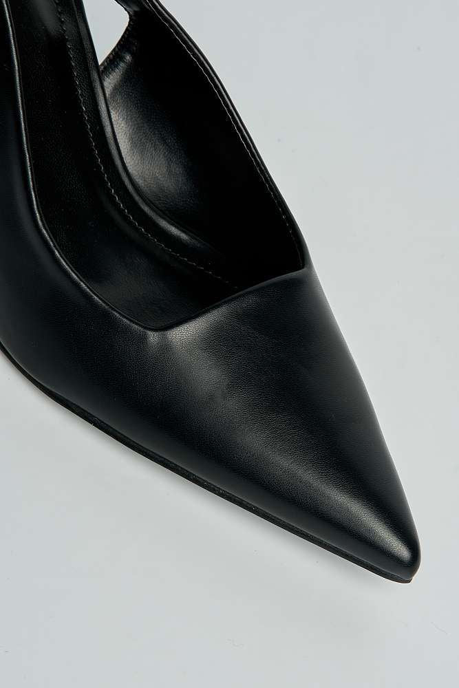 Alleia Pointed Toe Low Heel Slingback Court Shoes in Black - Image 5