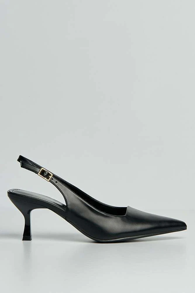 Alleia Pointed Toe Low Heel Slingback Court Shoes in Black - Image 6