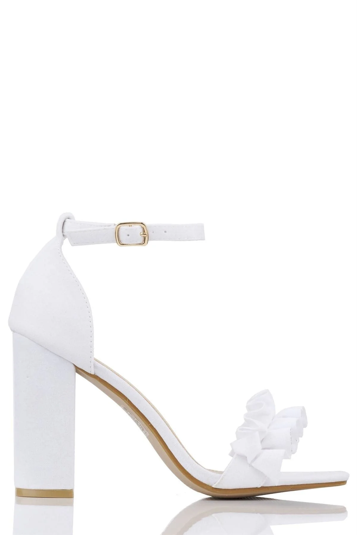 Ally Frill Detailed Anklestrap Sandal in White Suede - Image 6
