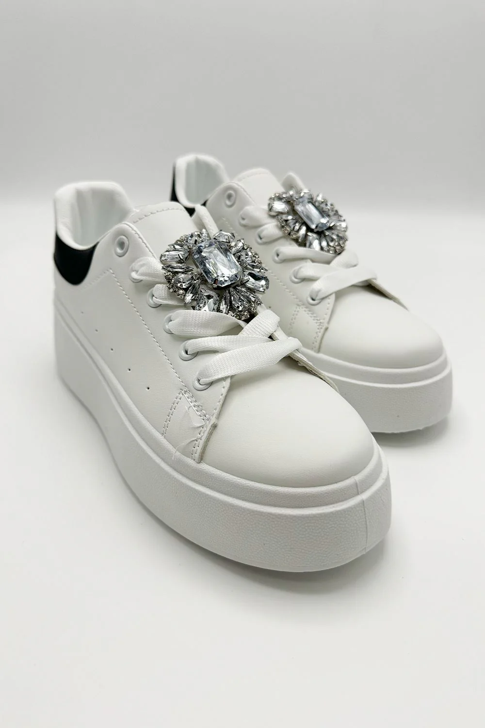 Althea Diamante Brooch Chunky Trainers in White / Black - Image 3