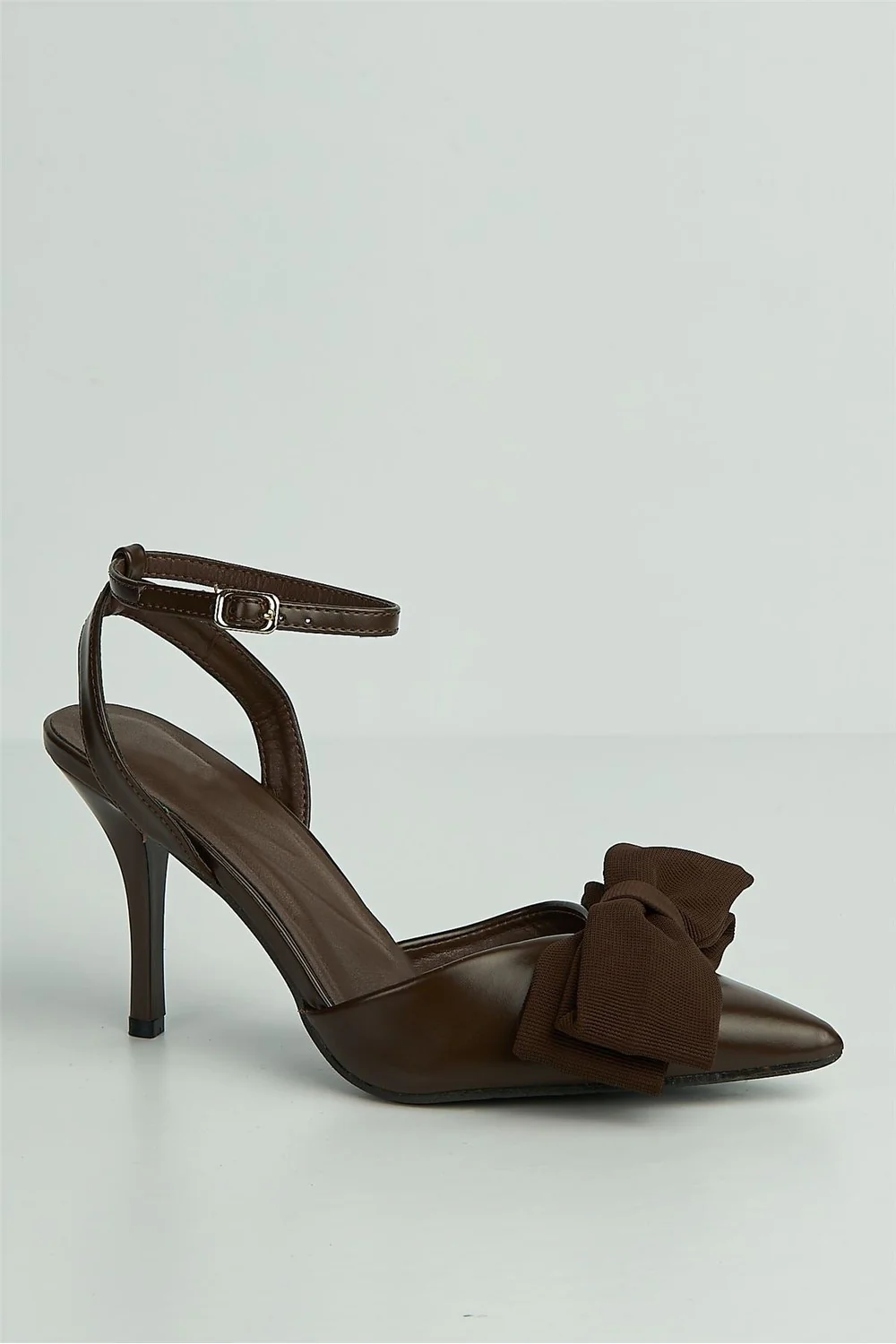 Alua Bow Detail Anklestrap Court Shoes in Brown - Image 4