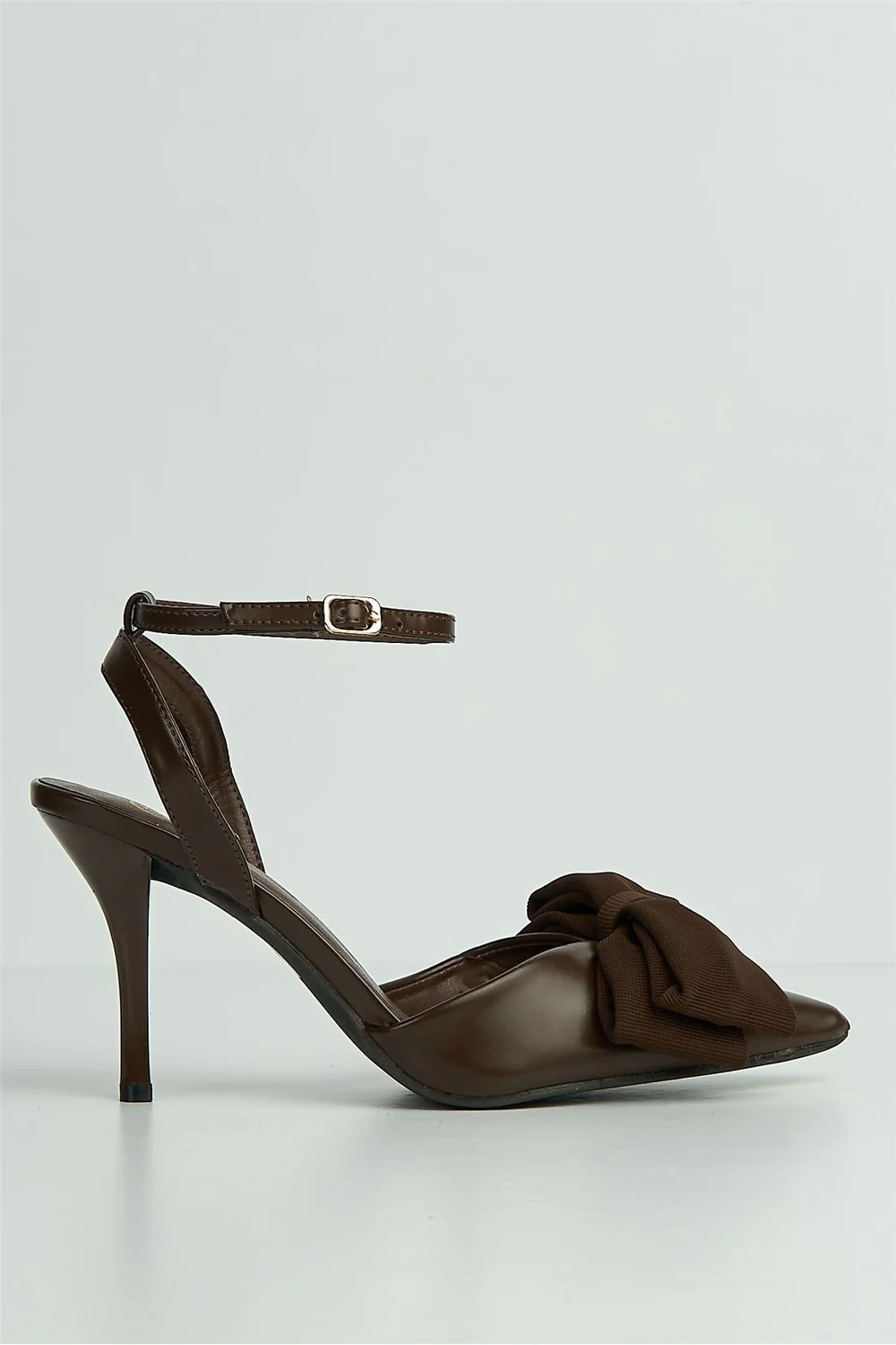 Alua Bow Detail Anklestrap Court Shoes in Brown - Image 5