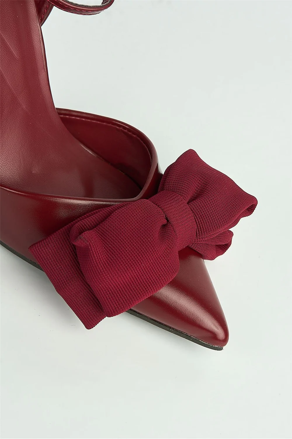 Alua Bow Detail Anklestrap Court Shoes in Wine - Image 6