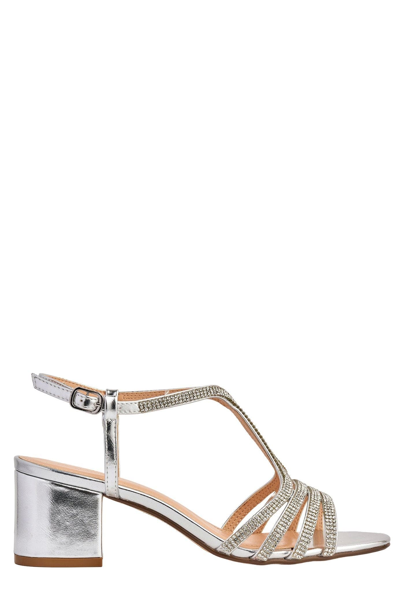 Amanda 3 Diamante Strap T-bar Block Heel Sandal in Silver - Image 5
