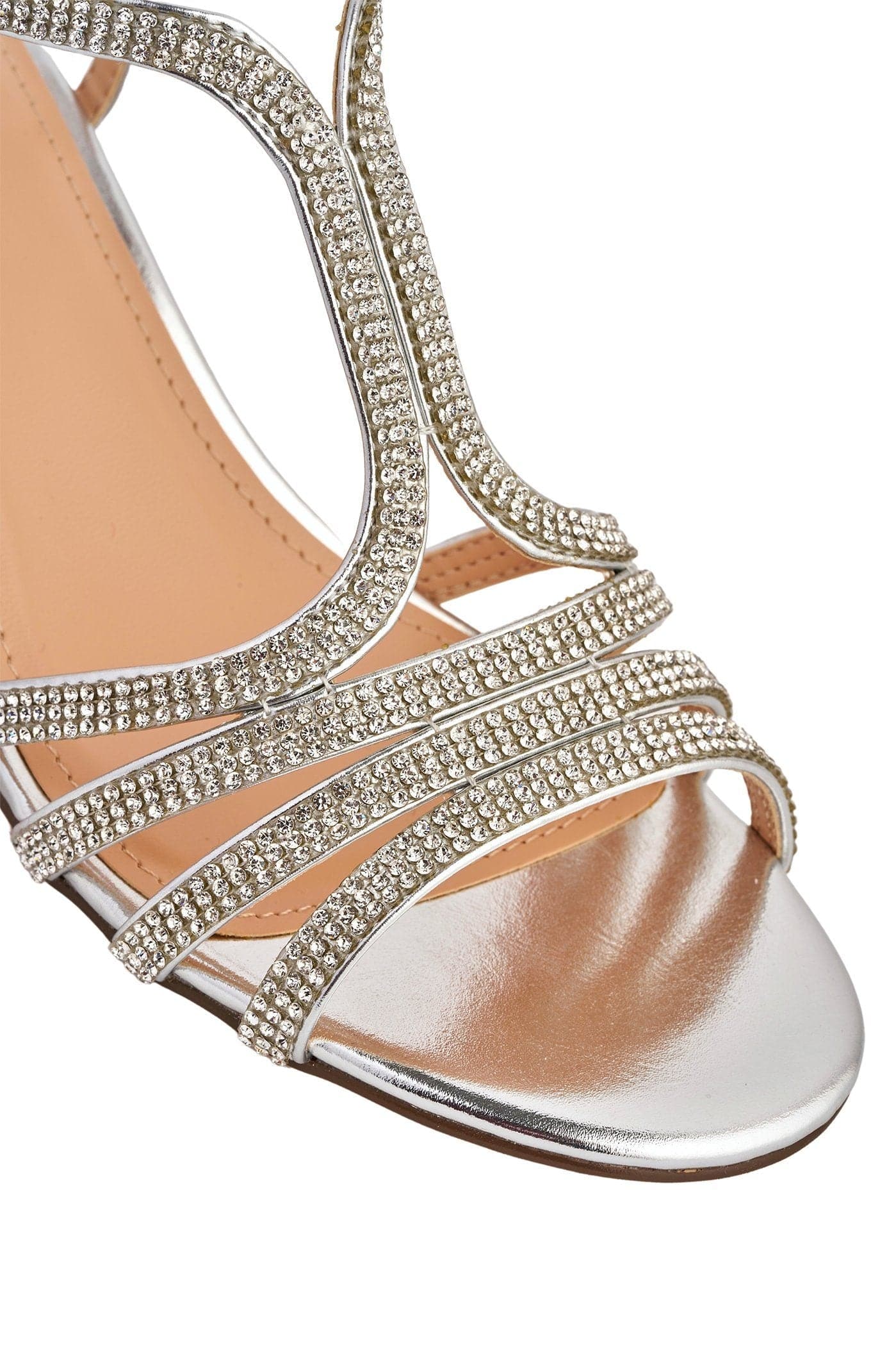 Amanda 3 Diamante Strap T-bar Block Heel Sandal in Silver - Image 6