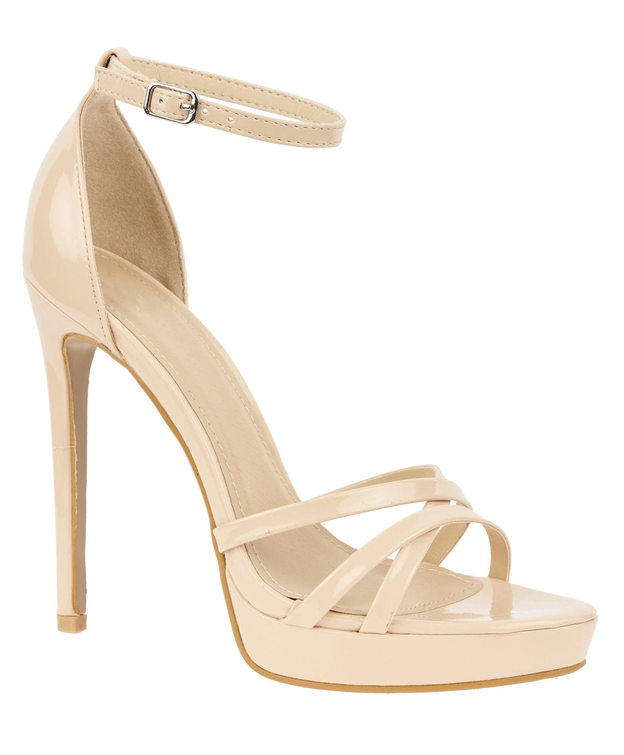 Amelia Crossover Strap Platform Sandal in Nude Patent - Image 5